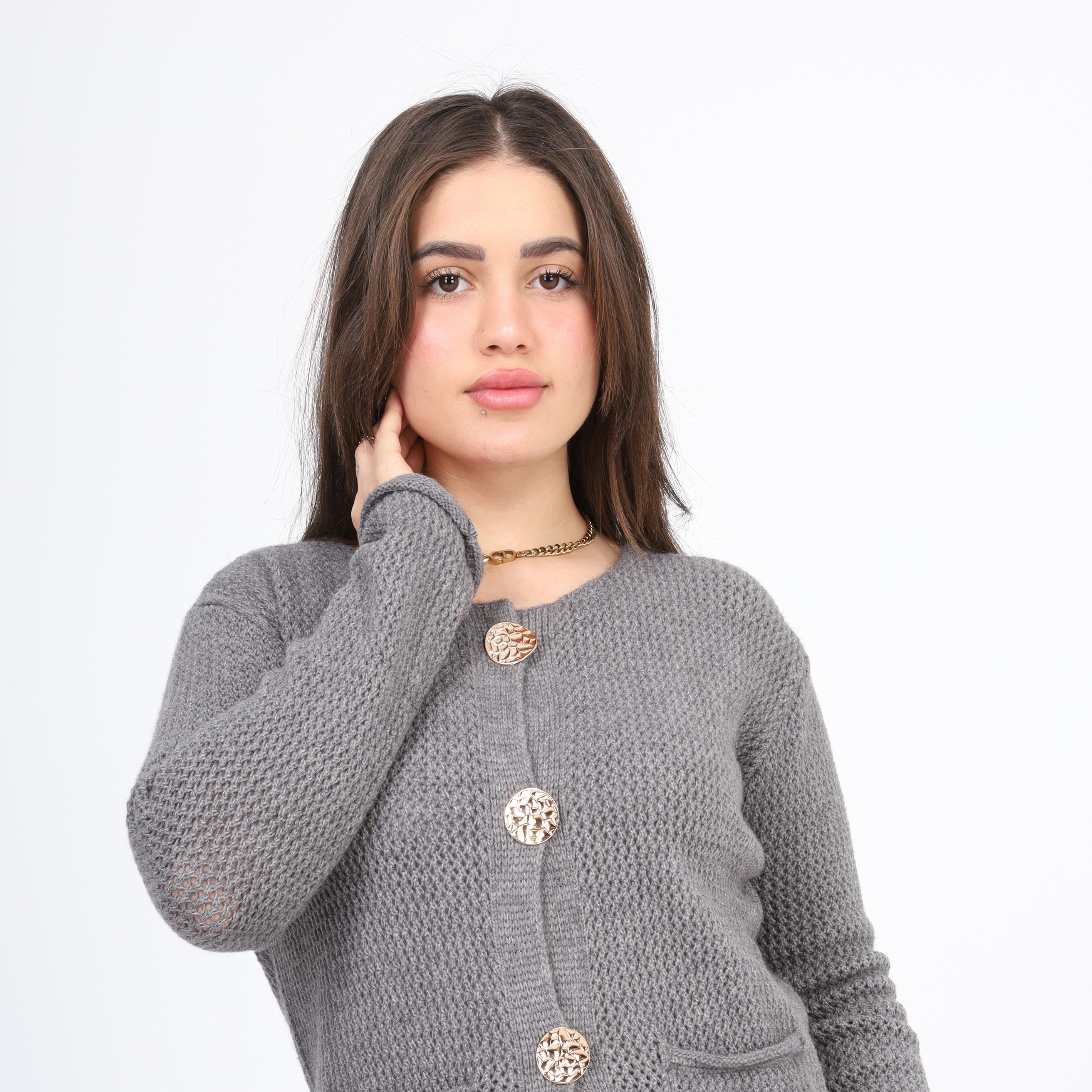 Knit Cardigan with Statement Buttons w995J002