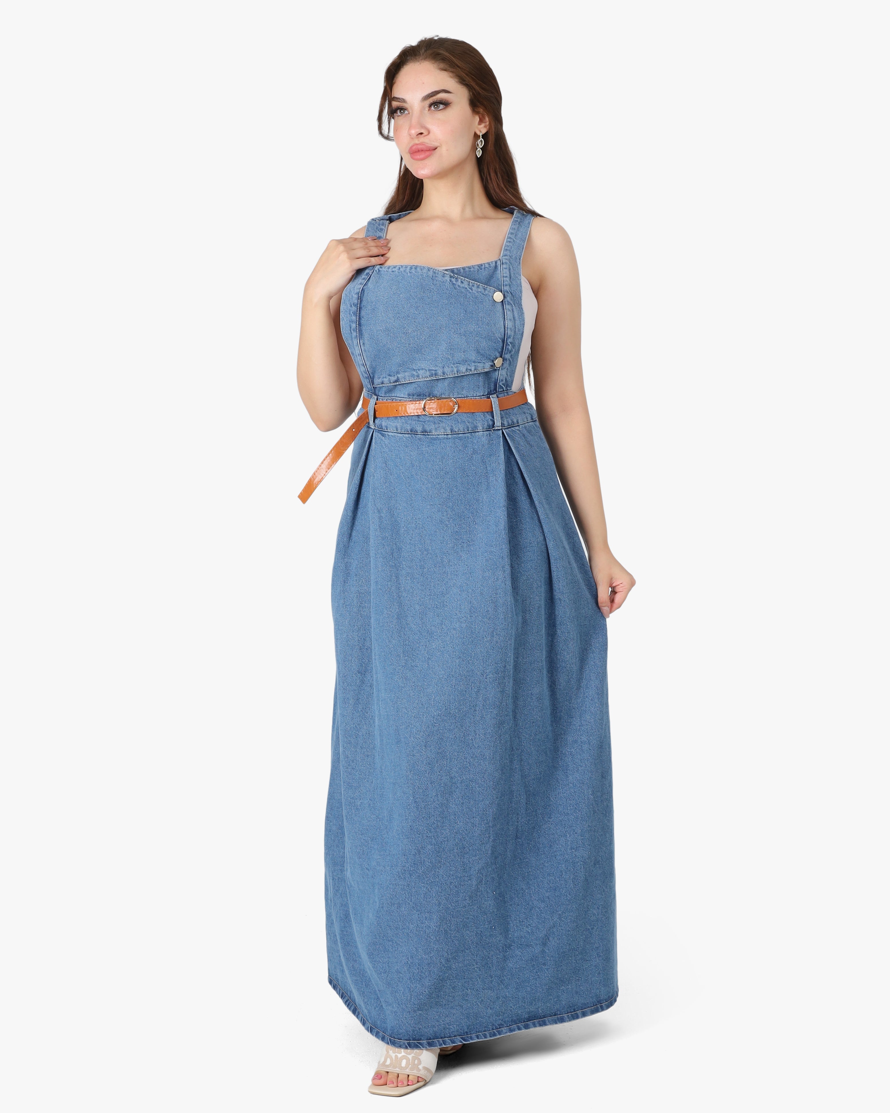 Sleeveless Long Denim Maxi Dress 100611354