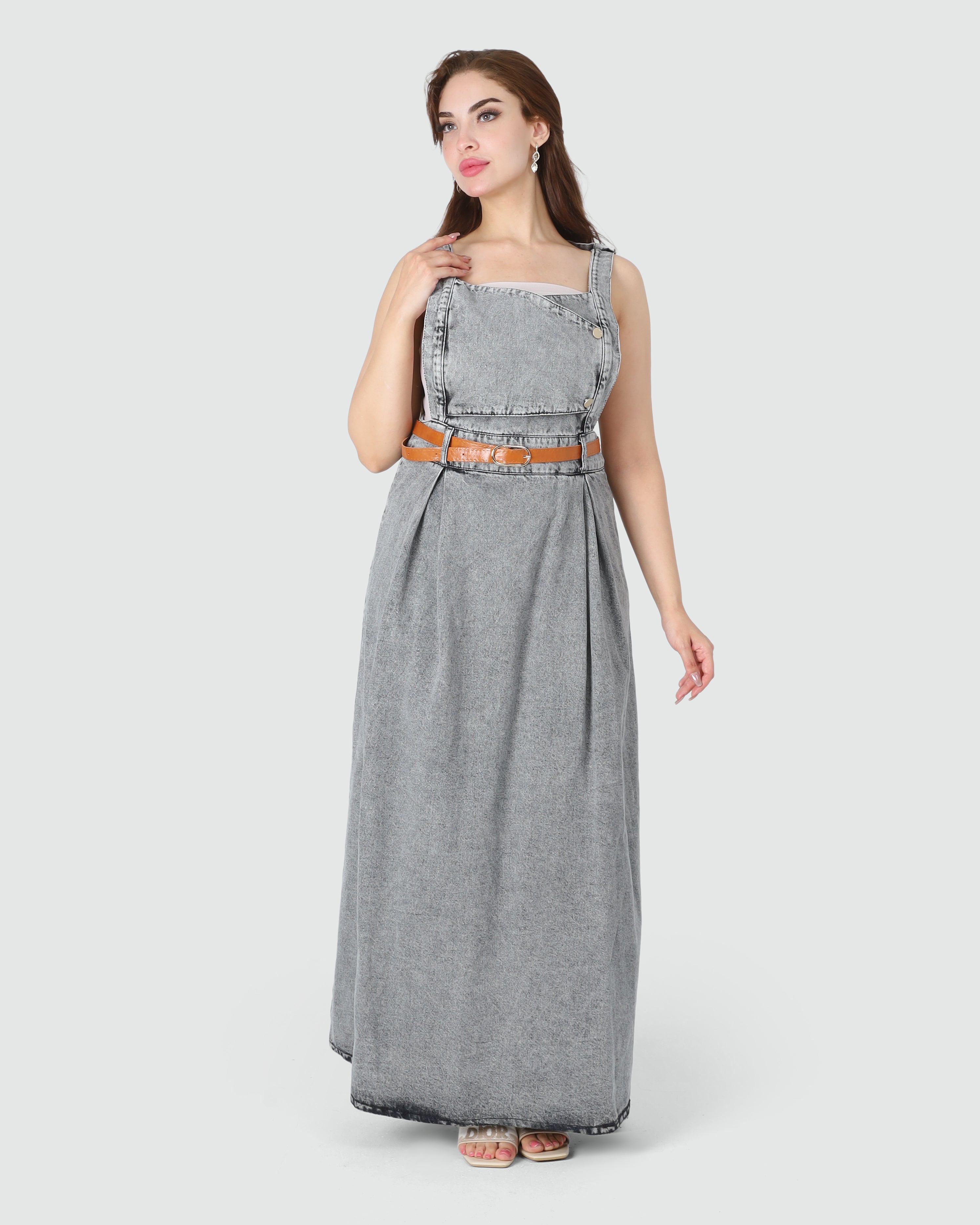 Sleeveless Long Denim Maxi Dress 100611354