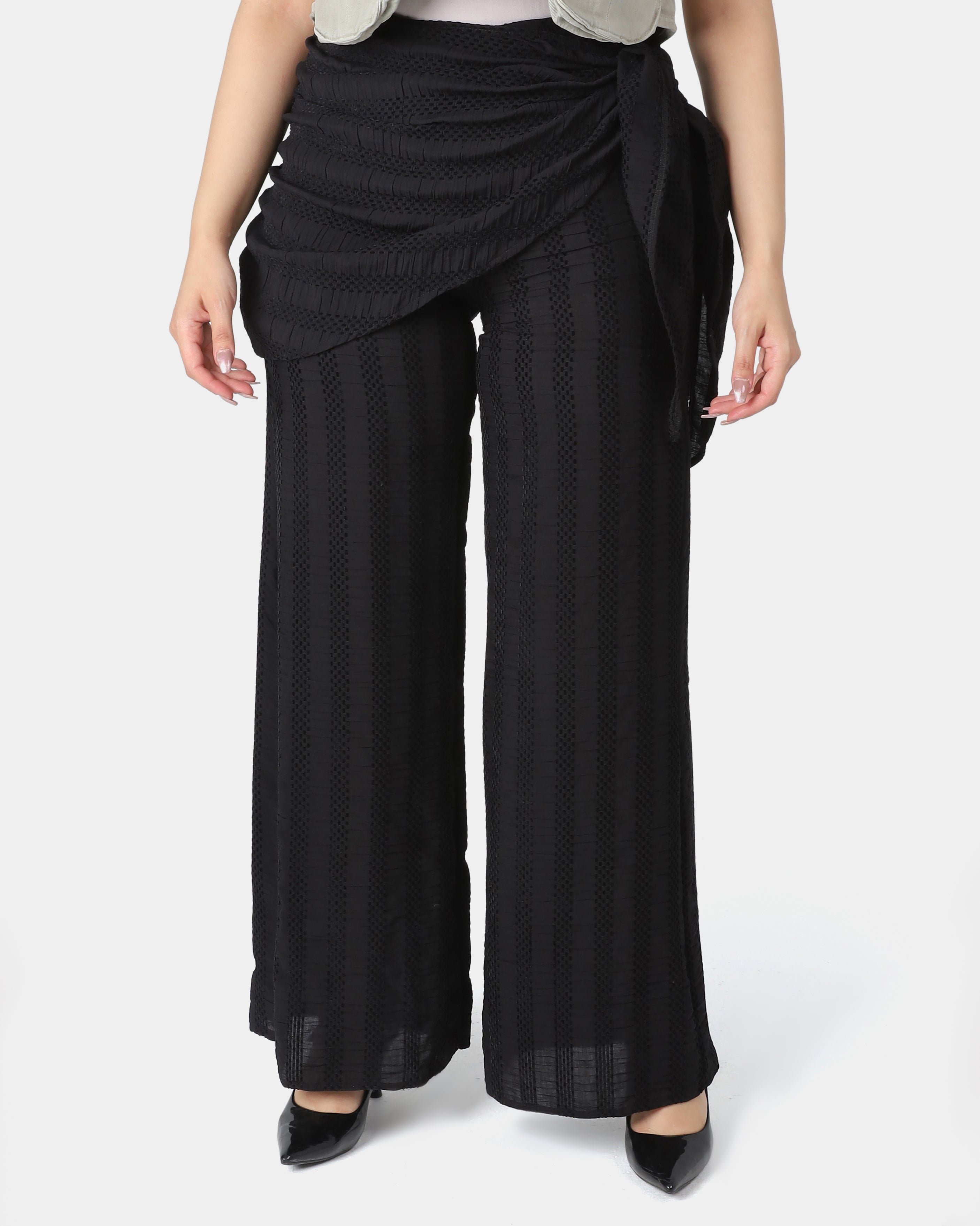 Wide Leg Pants with Matching Waist Scarf 1008776