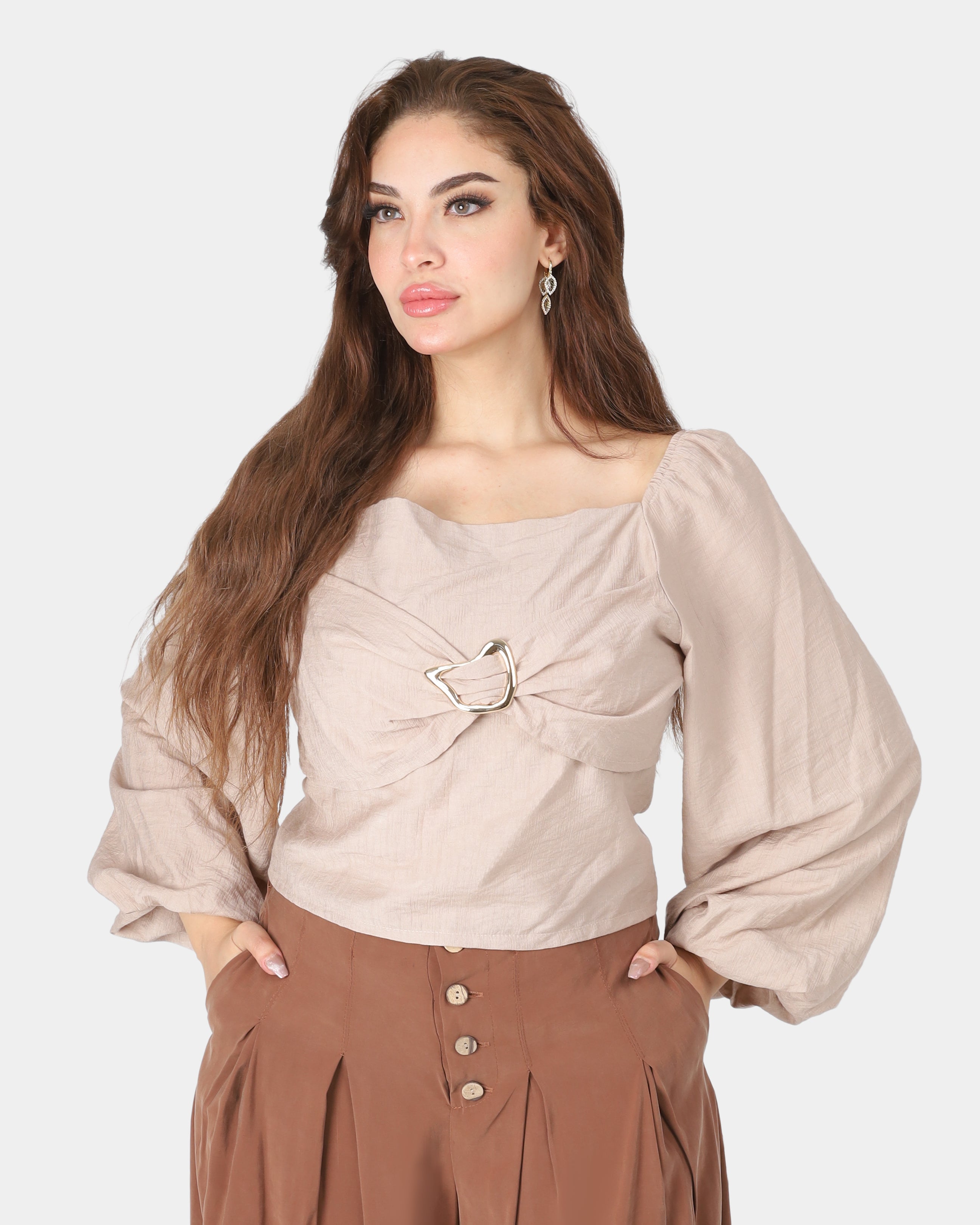 Square Neck Puff Sleeve Cropped Blouse 101290024