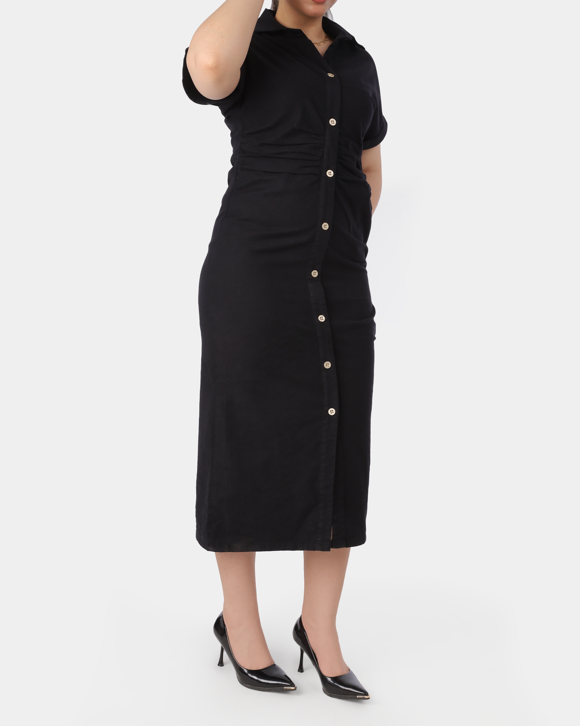 Button Front Midi Dress with Short Sleeves 10211201