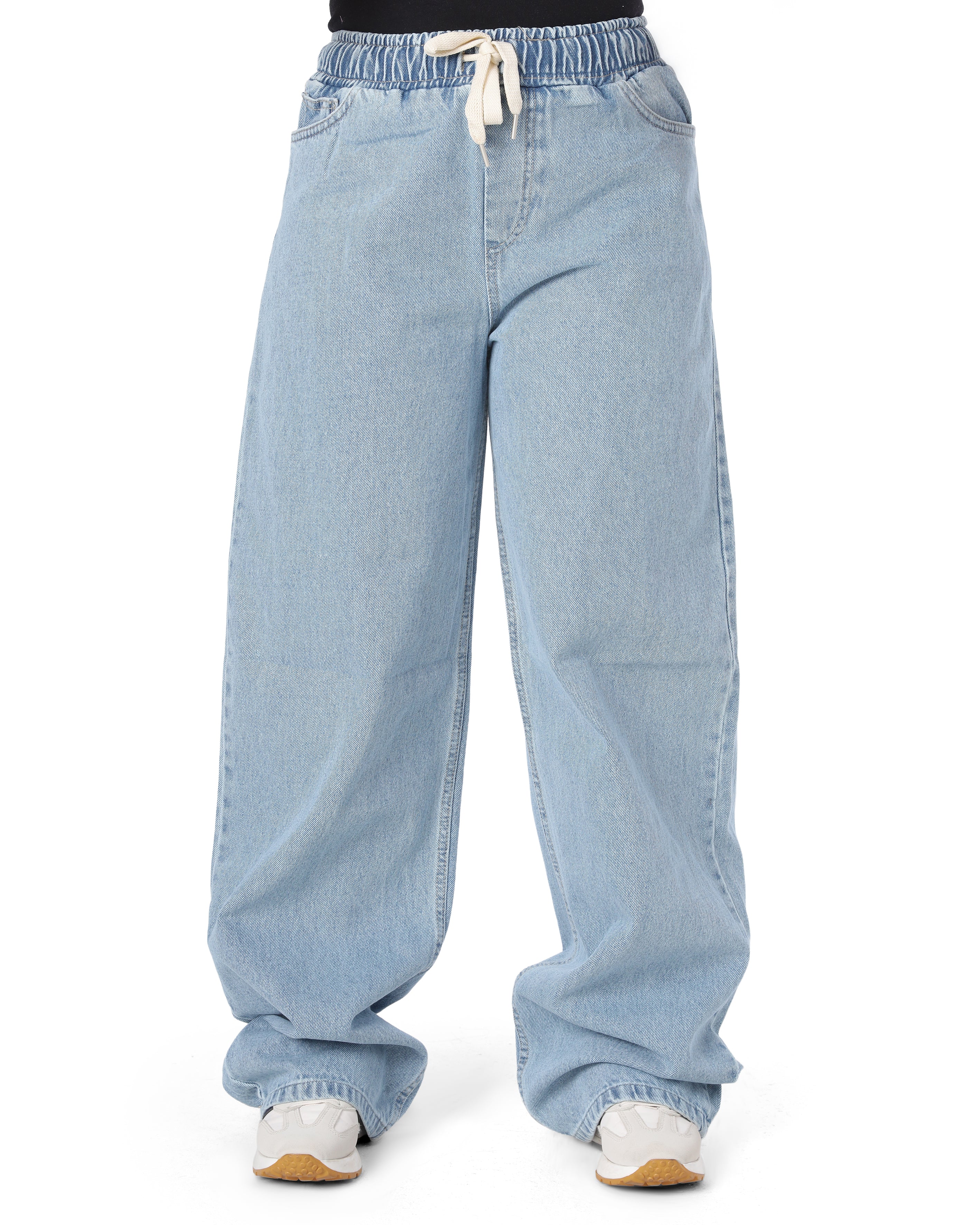 Elastic Waist Wide-Leg Denim Jeans 1022193