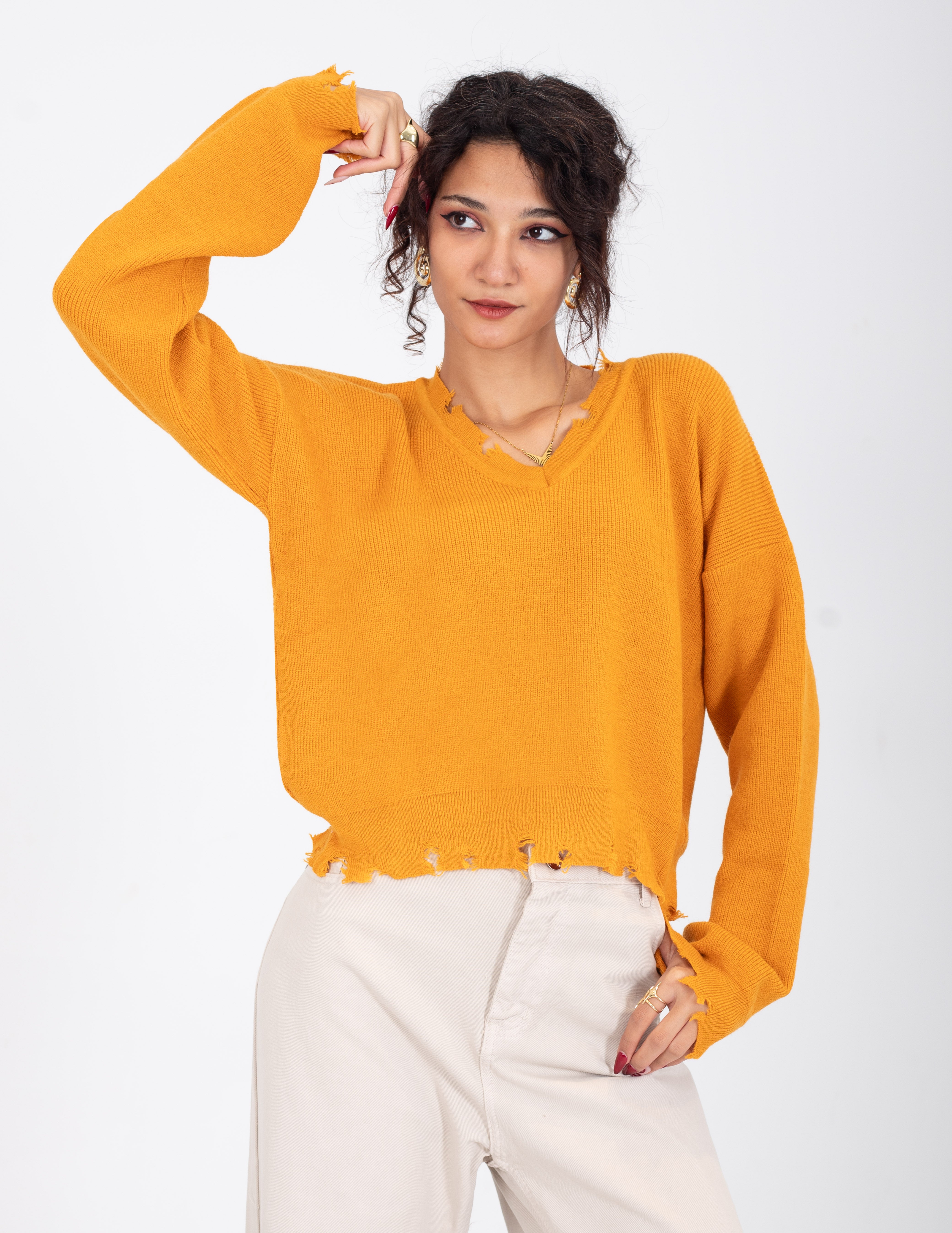 Distressed V-Neck pullover w16252645