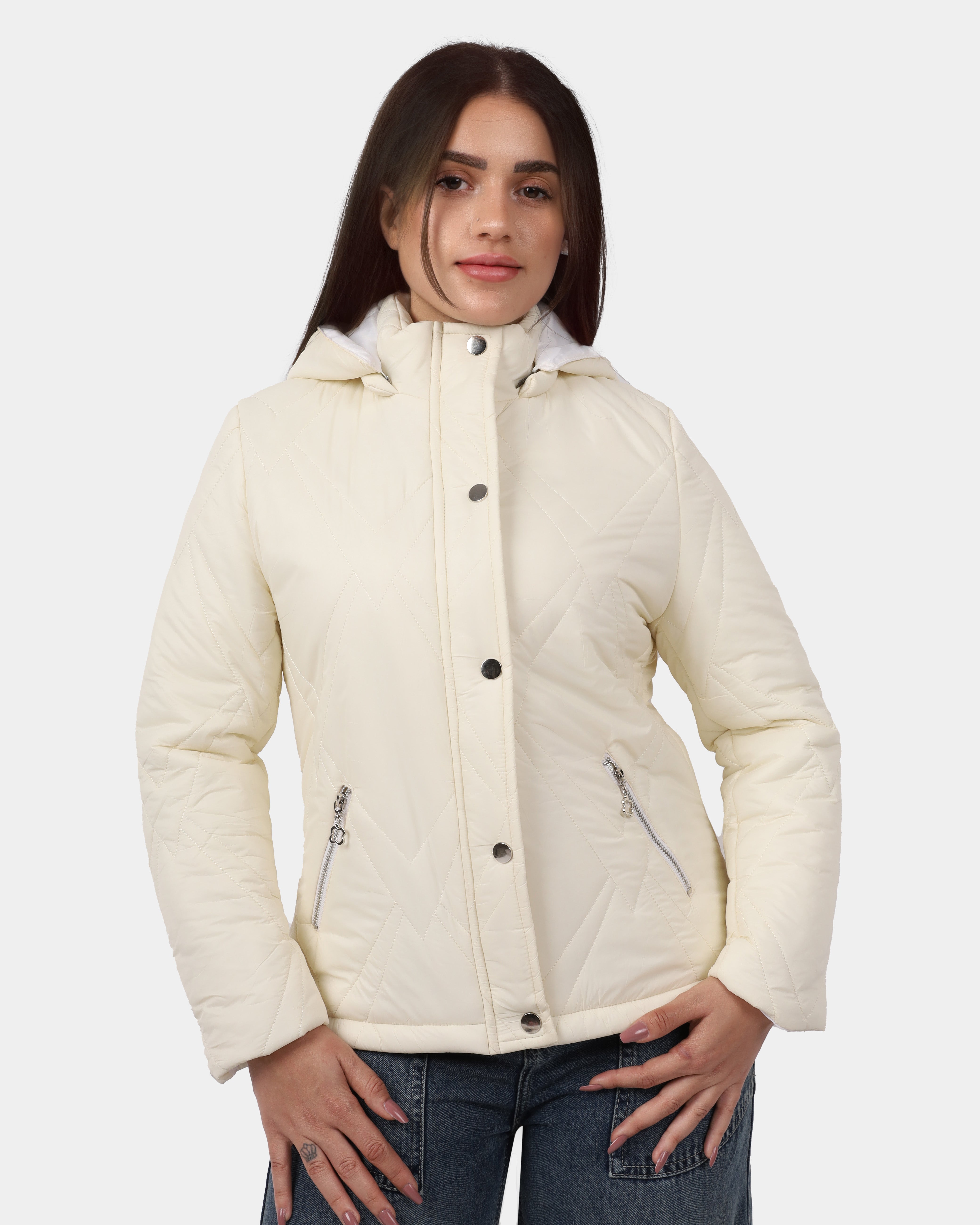 Front-Zip Puffer Jacket with Snap Buttons w16962034