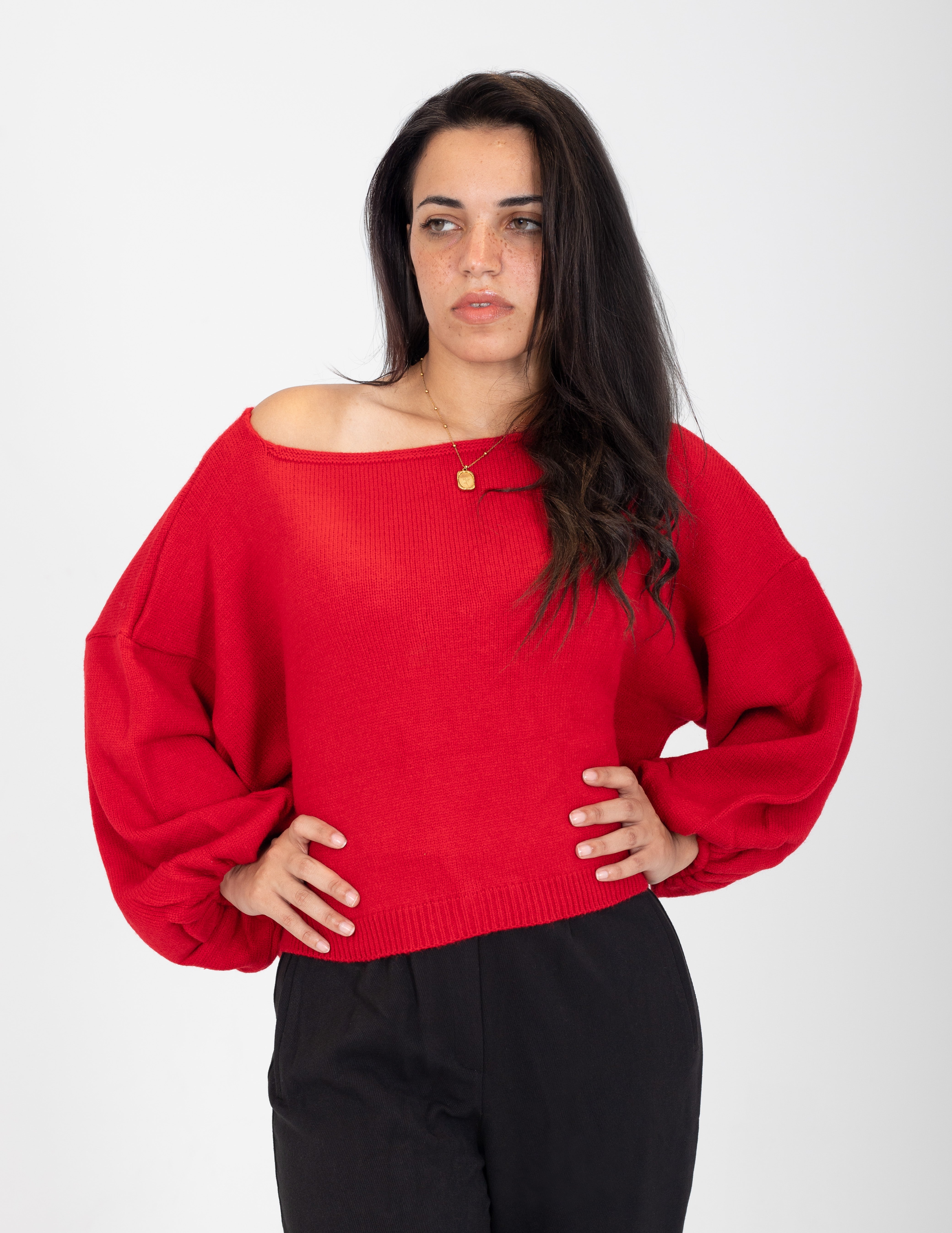 Puff sleeve knitted sweater w16252607