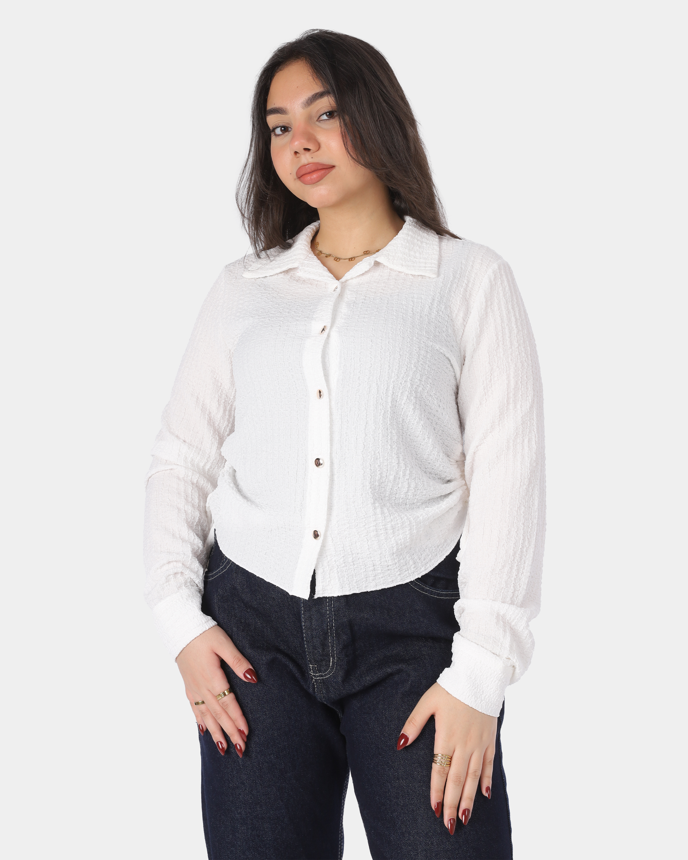 Cropped Button-Up Side Tie Blouse 698694