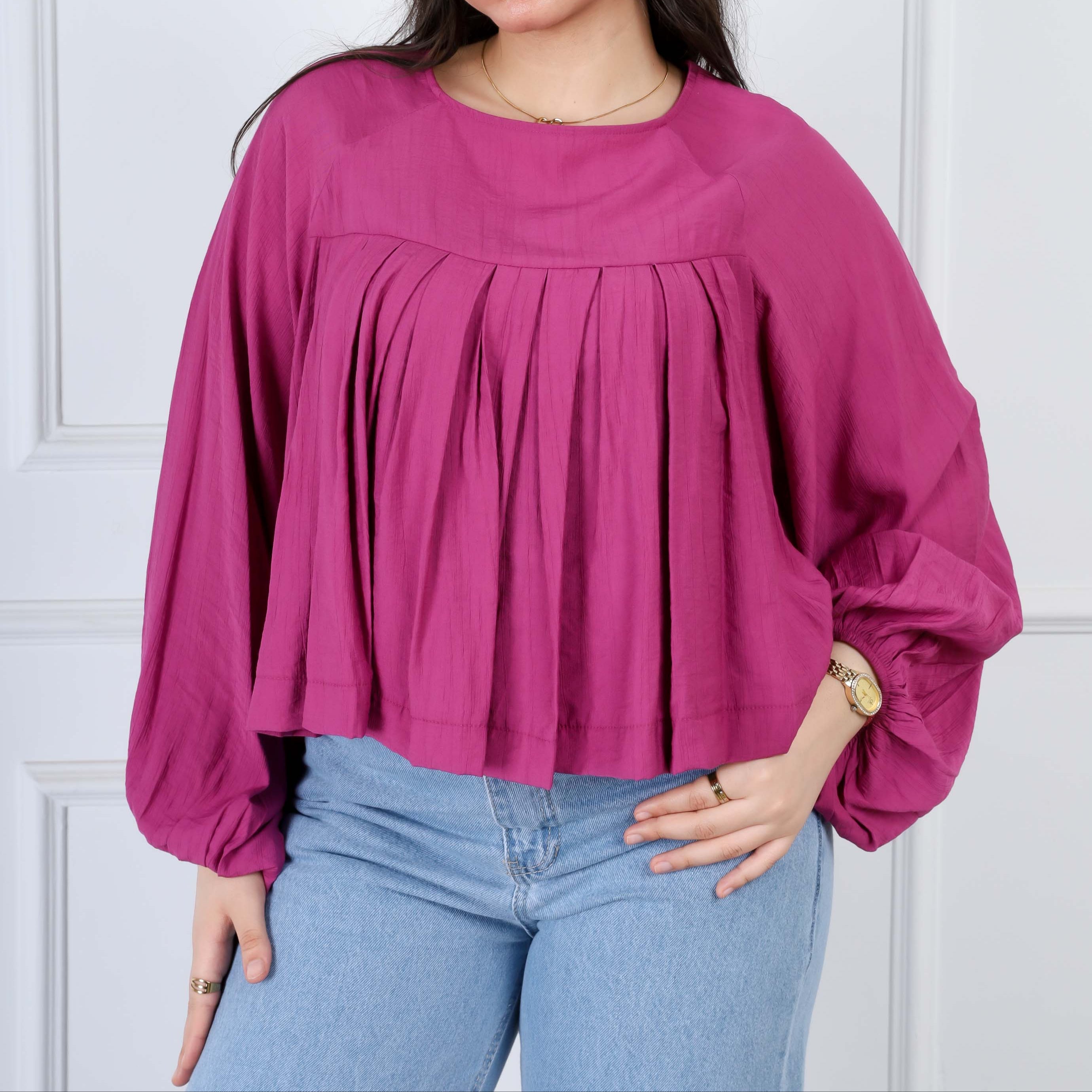 Pleated Long-Sleeve Blouse s1516354