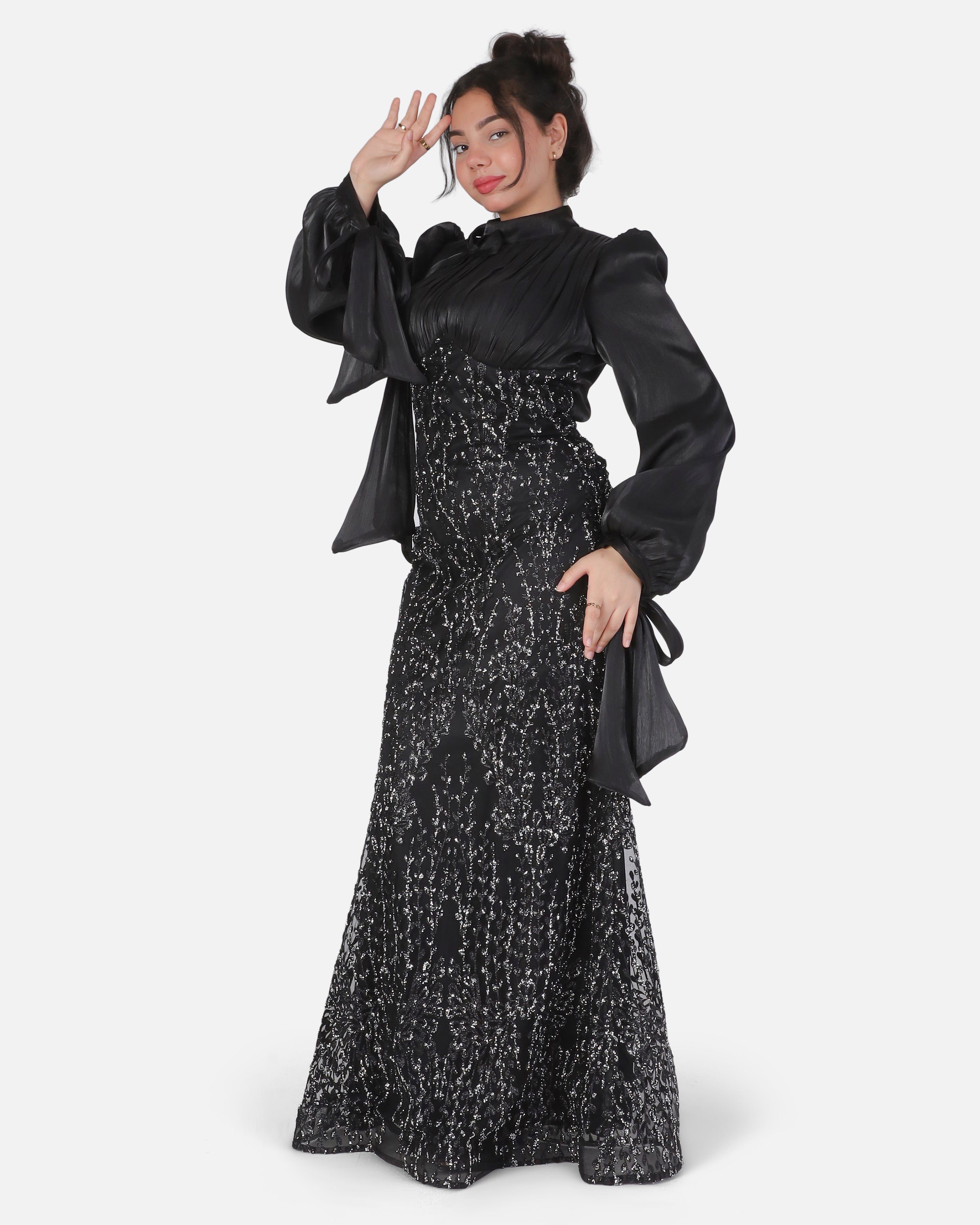 Elegant Evening Dress with Sleeve Tie Detail 1531591