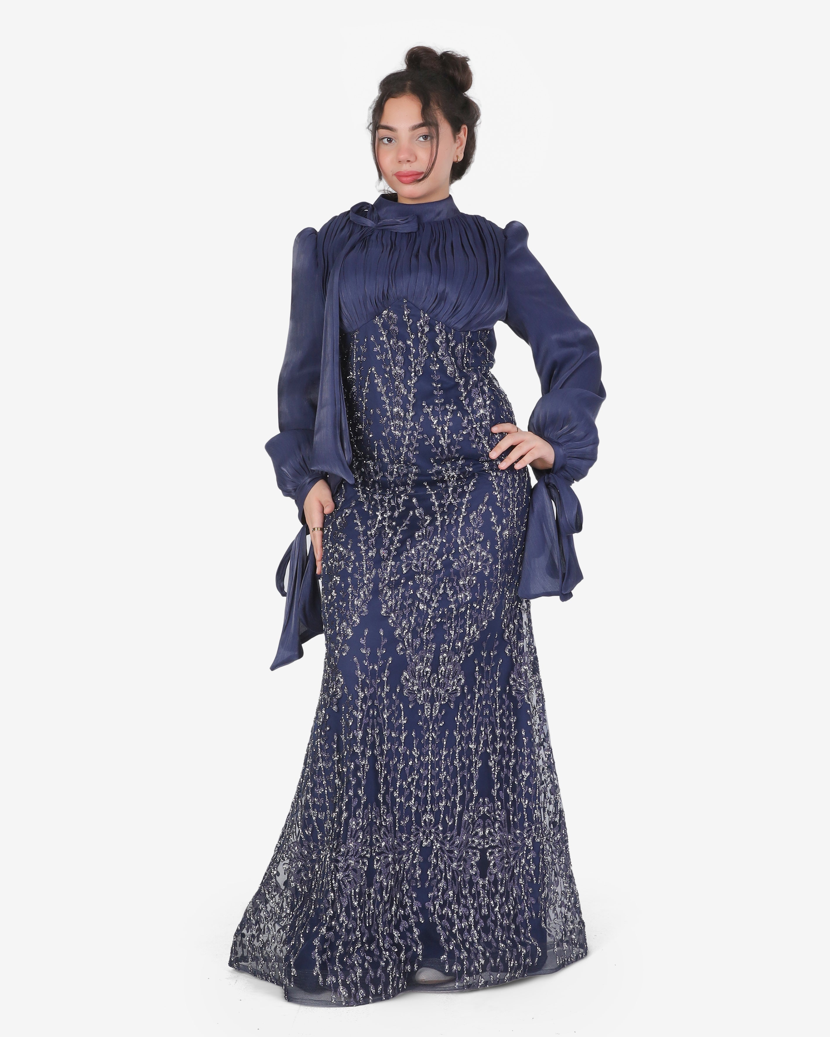 Elegant Evening Dress with Sleeve Tie Detail 1531591