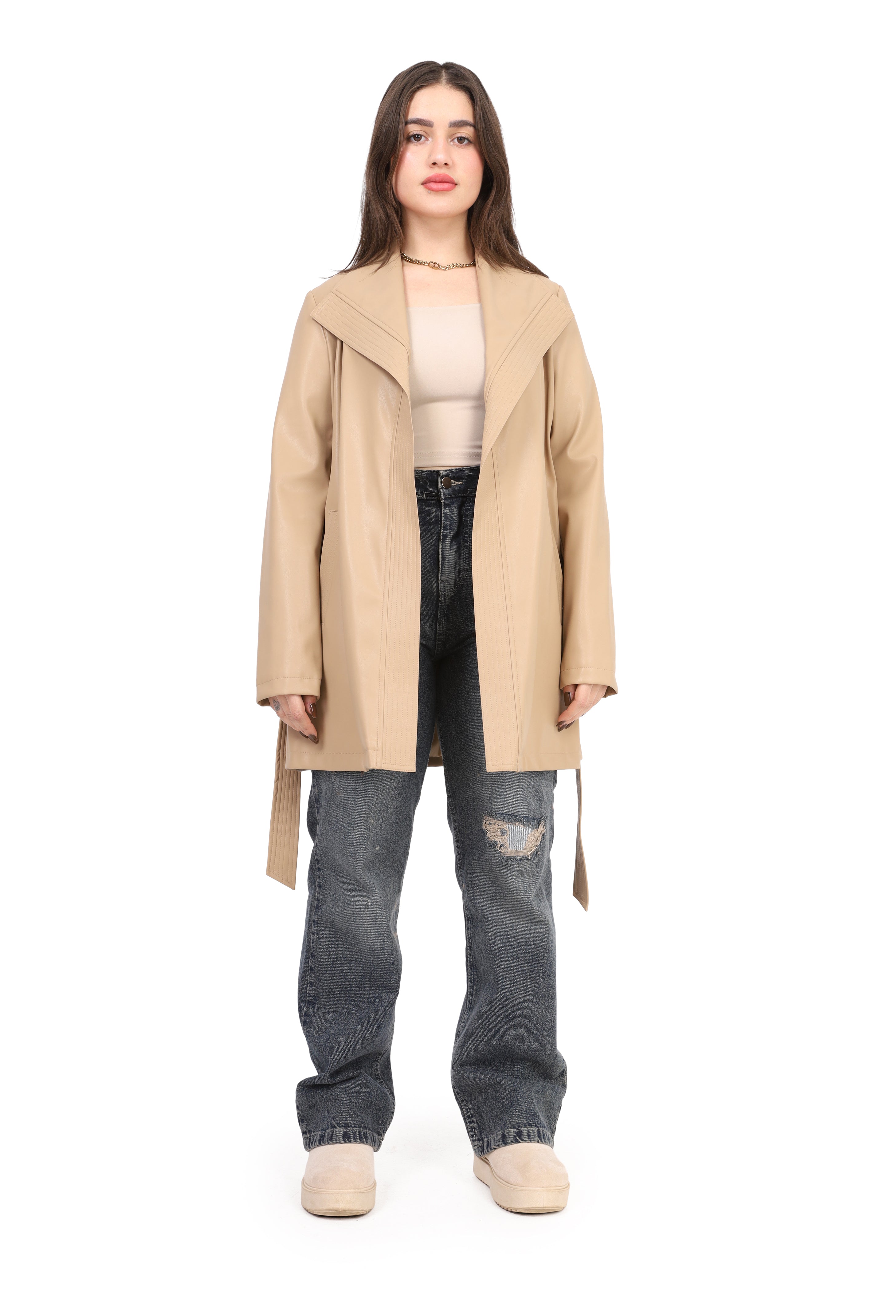 Belted Faux Leather Coat 2141/310/555
