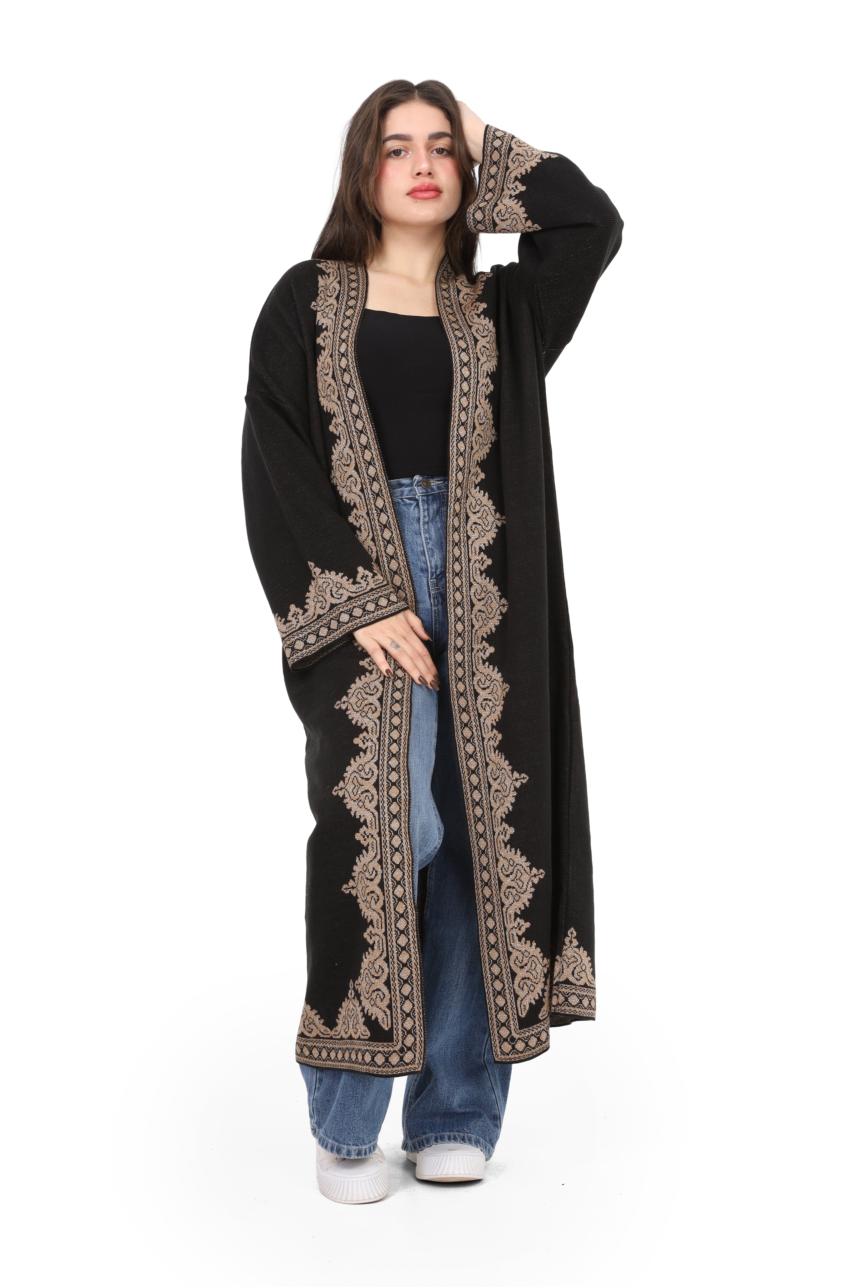 Embroidered Long Open Cardigan 172200607
