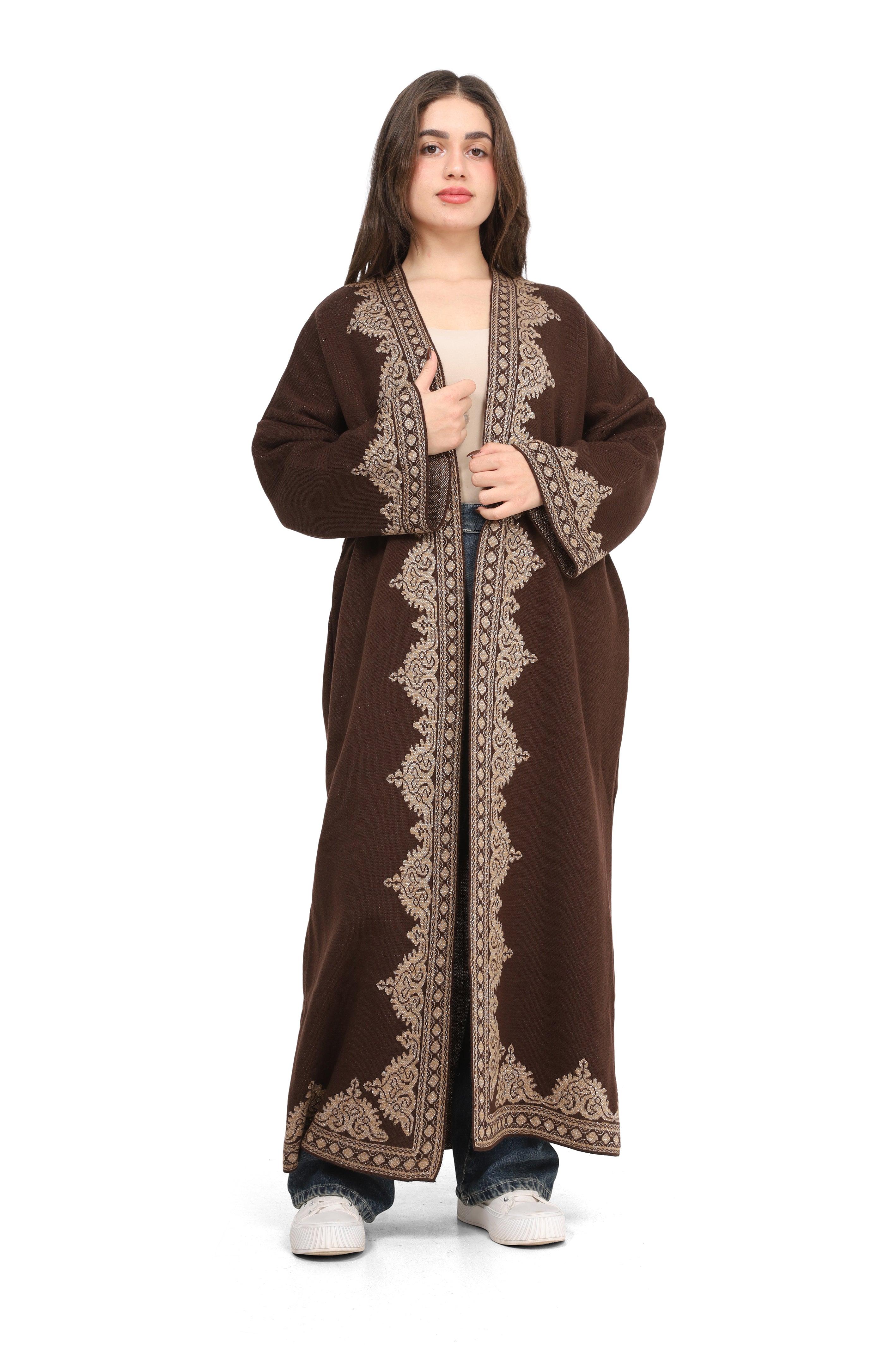 Embroidered Long Open Cardigan 172200607