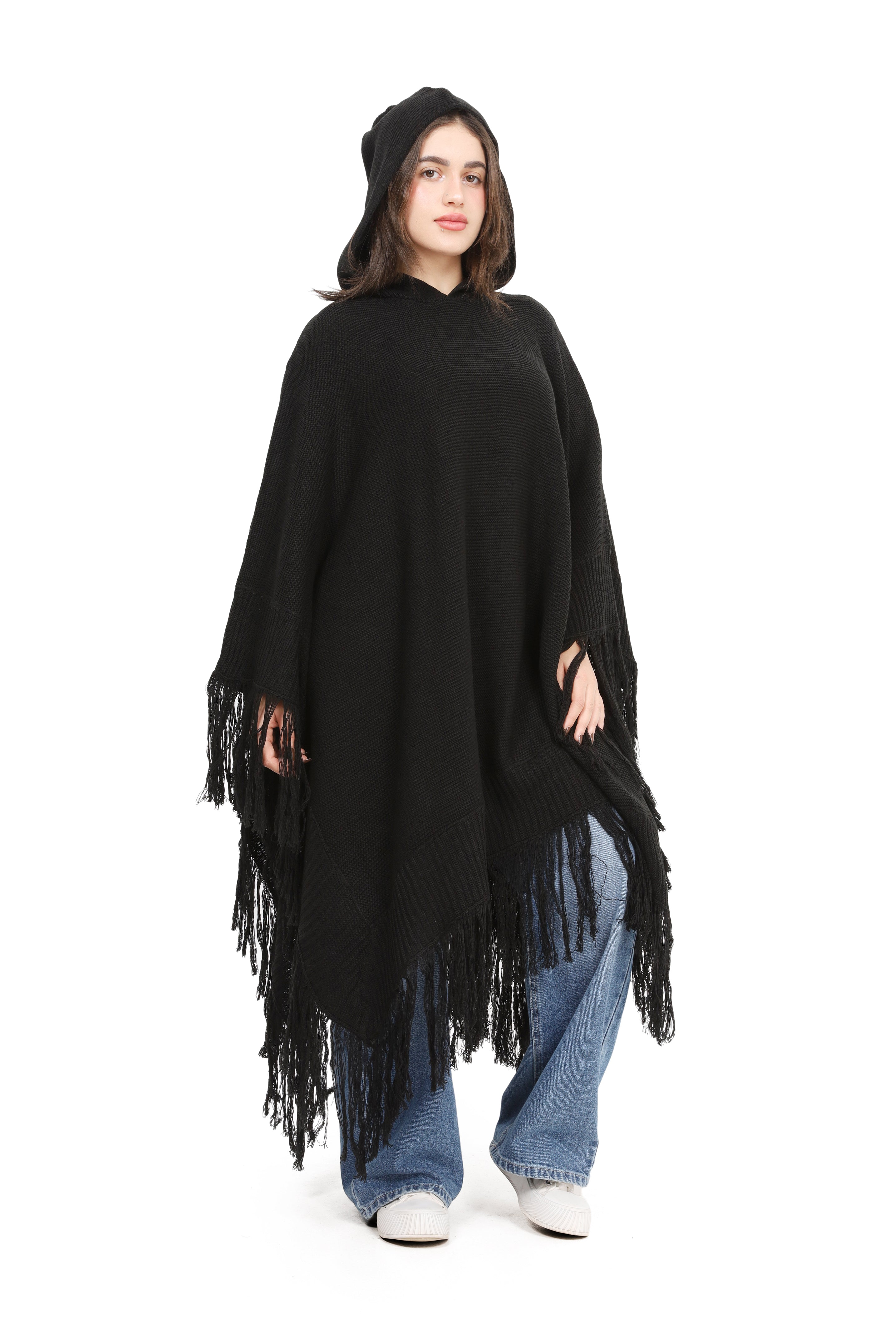 Knitted Fringe Poncho 172201029