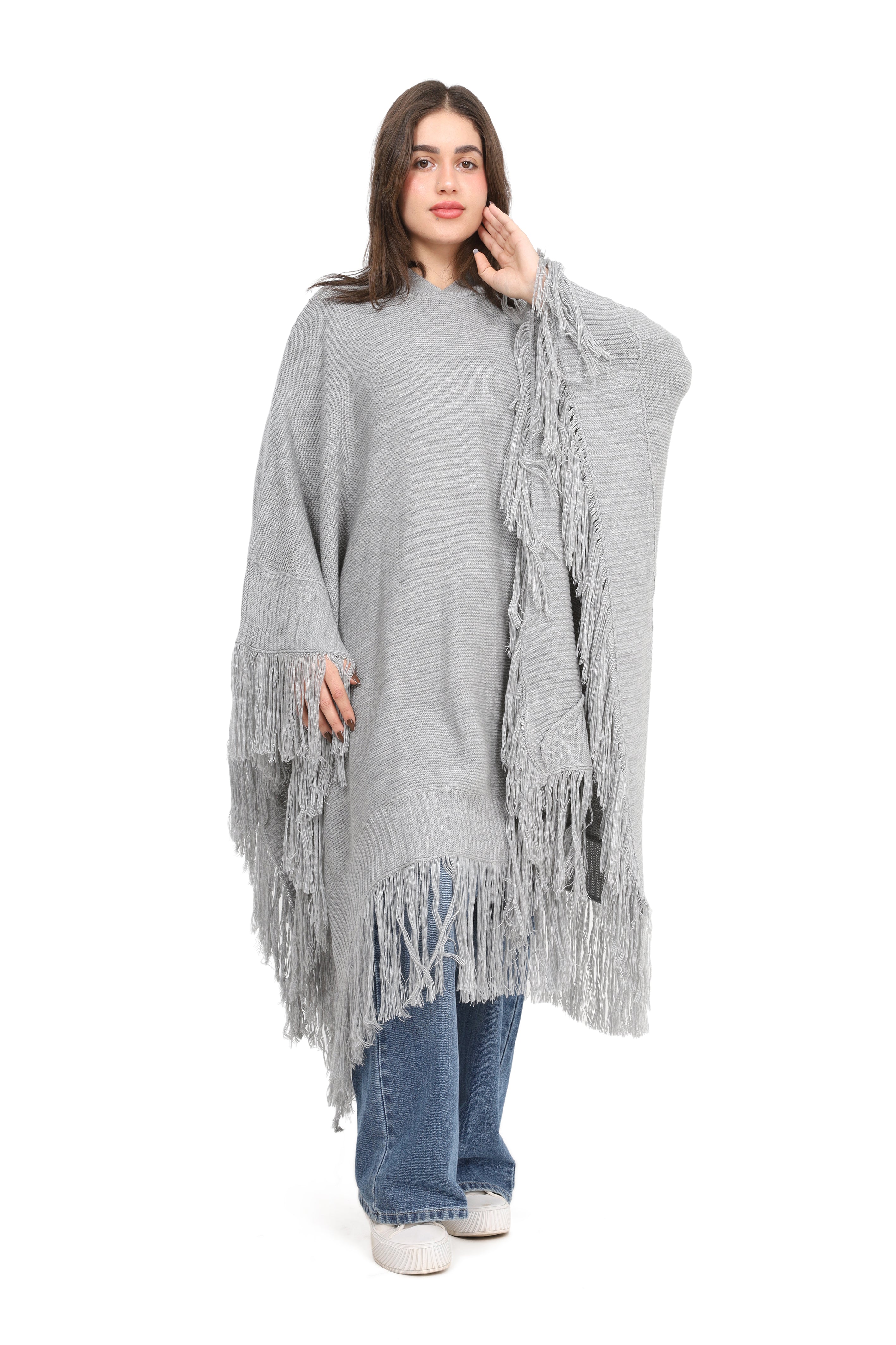 Knitted Fringe Poncho 172201029