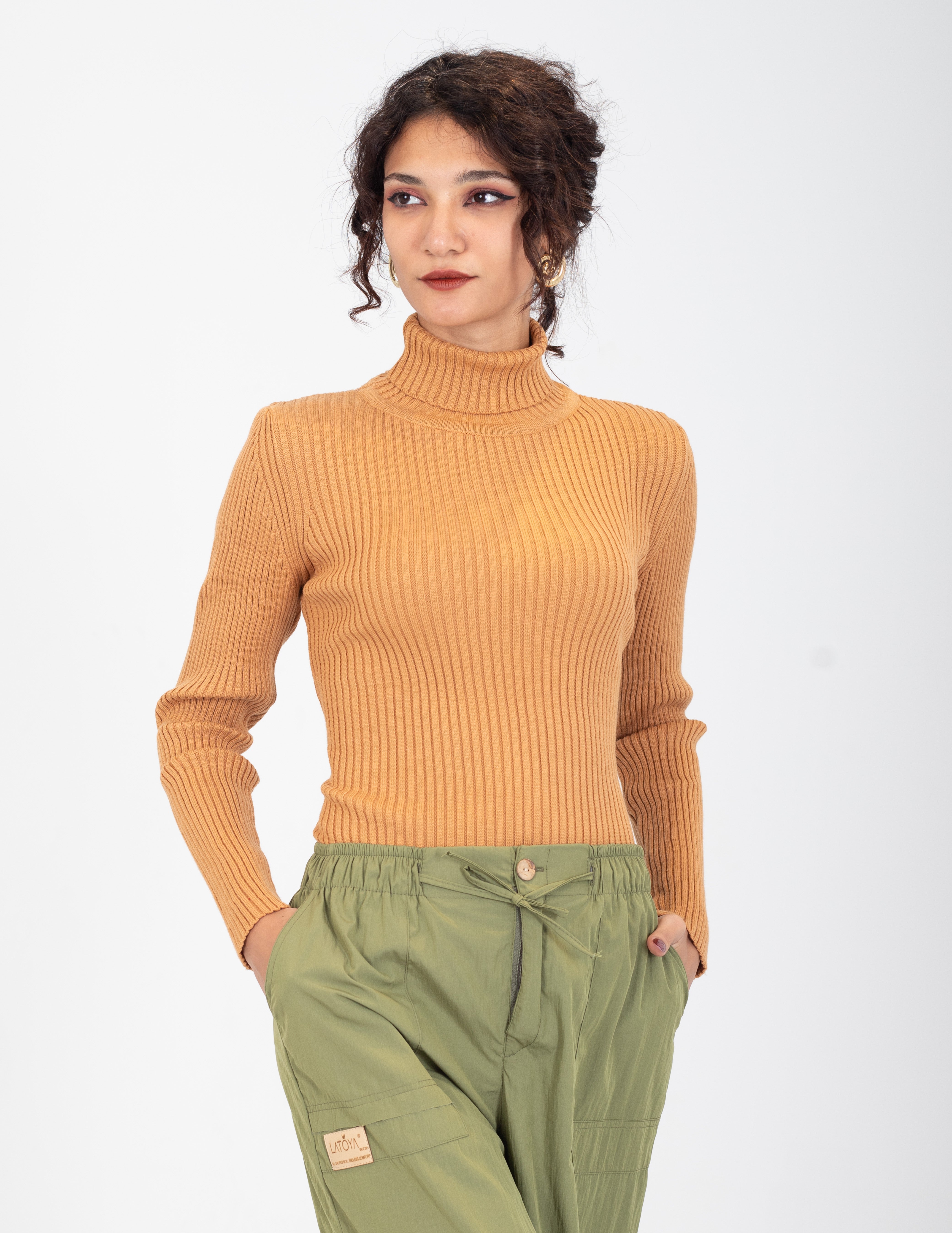 Ribbed Knit Turtleneck Basic Top w16321