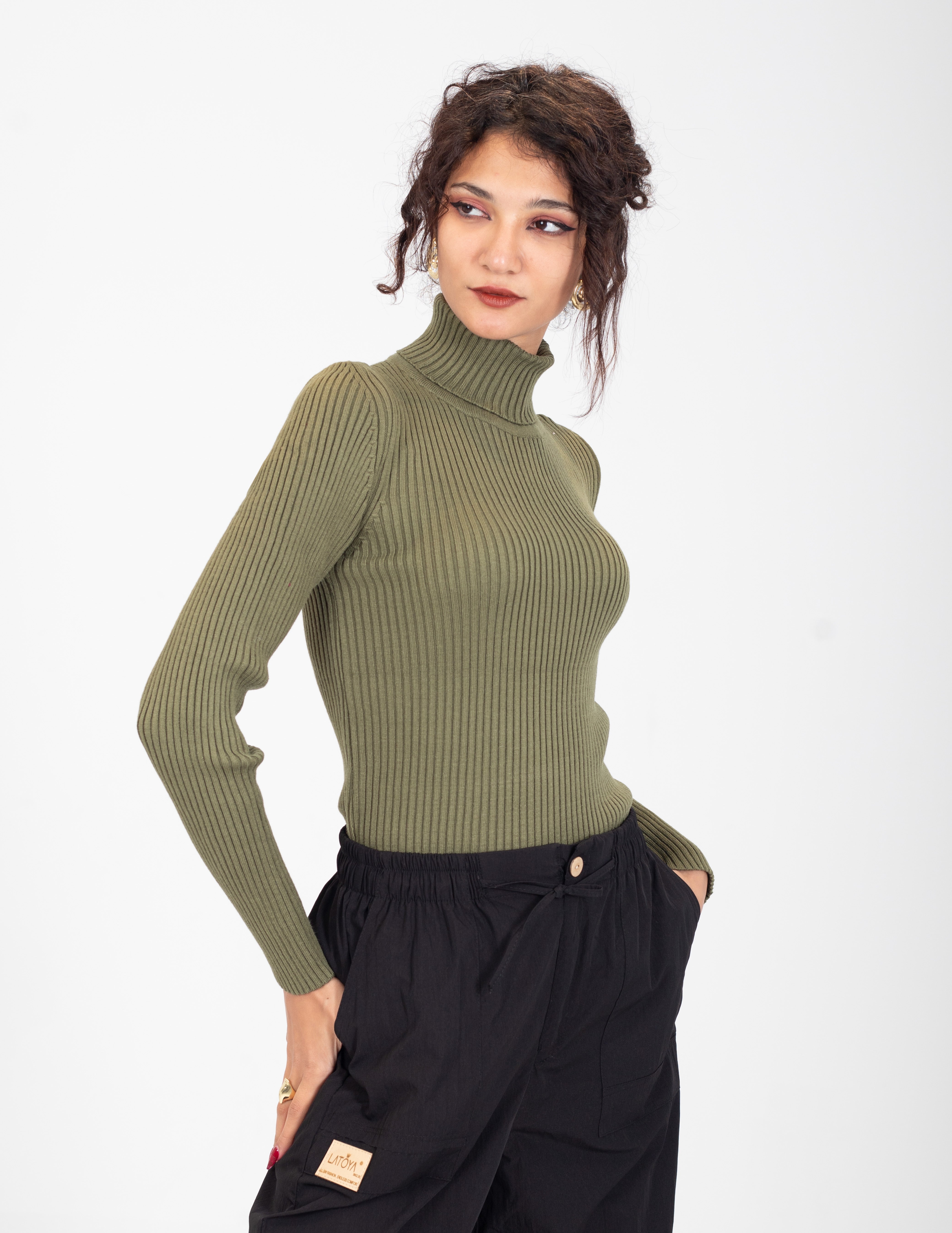 Ribbed Knit Turtleneck Basic Top w16321