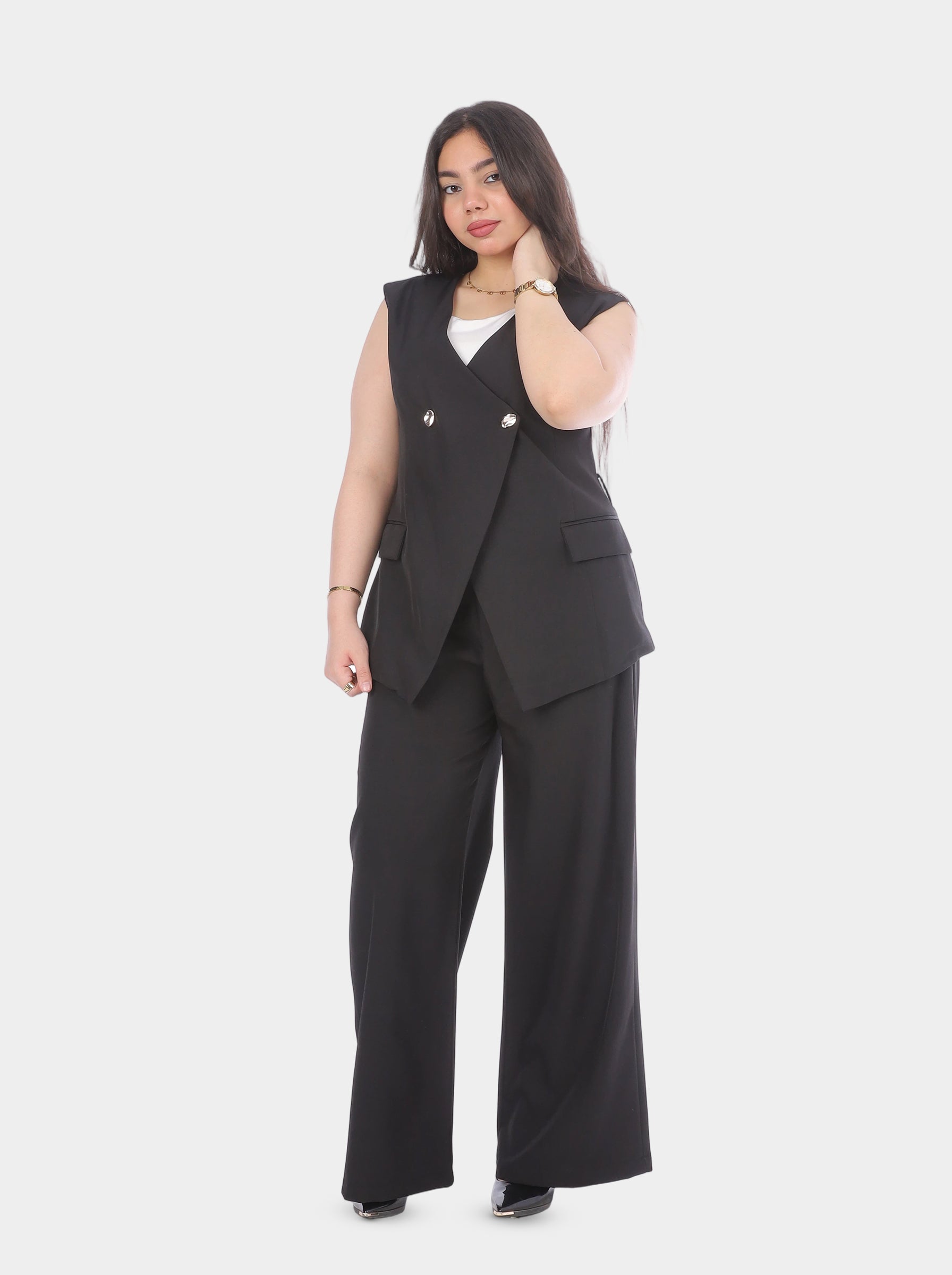 Sleeveless Blazer Wide-Leg Pants Suit 2000/022
