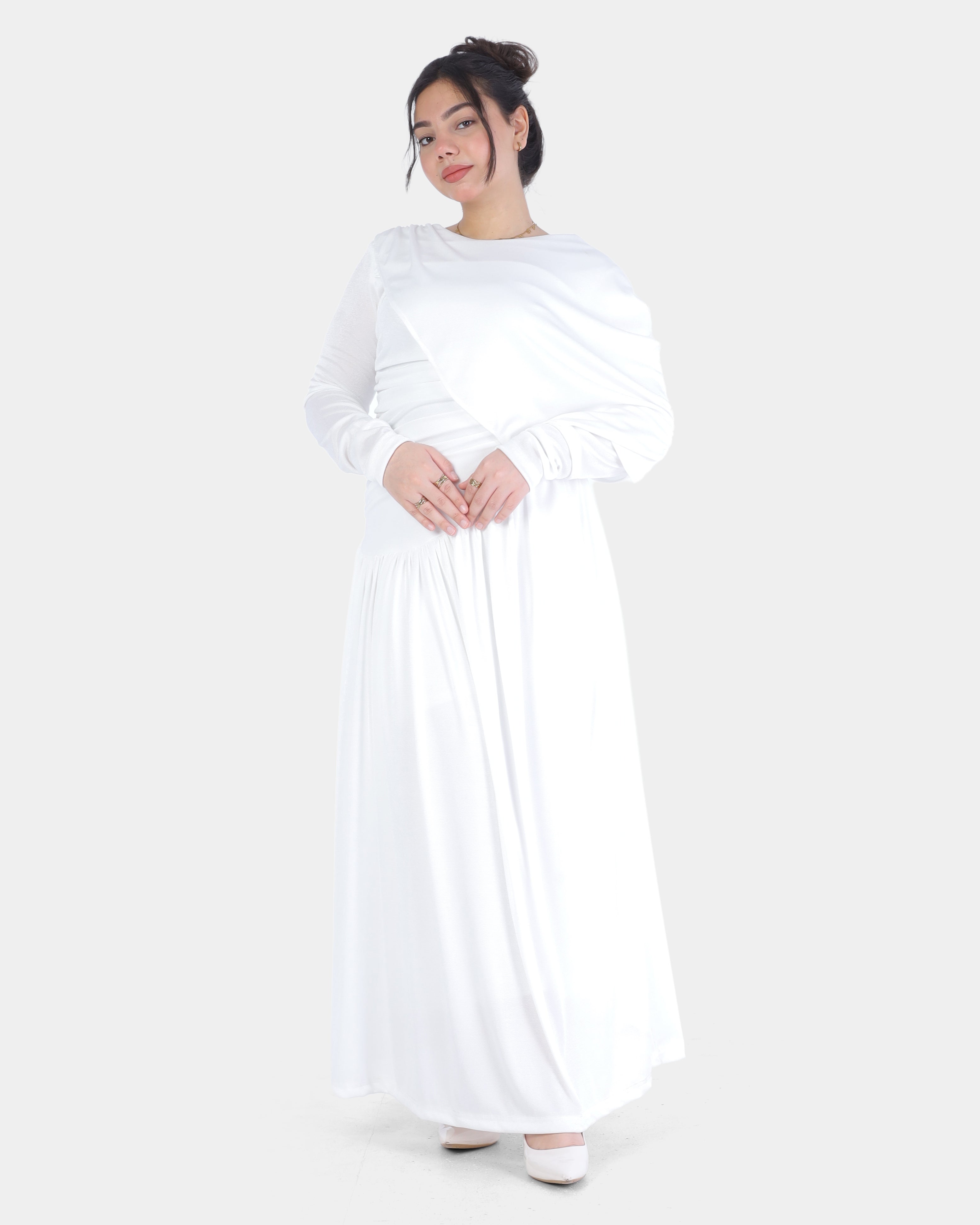 Ruched Maxi Dress with Draped Shoulder Detail 2000/039/1