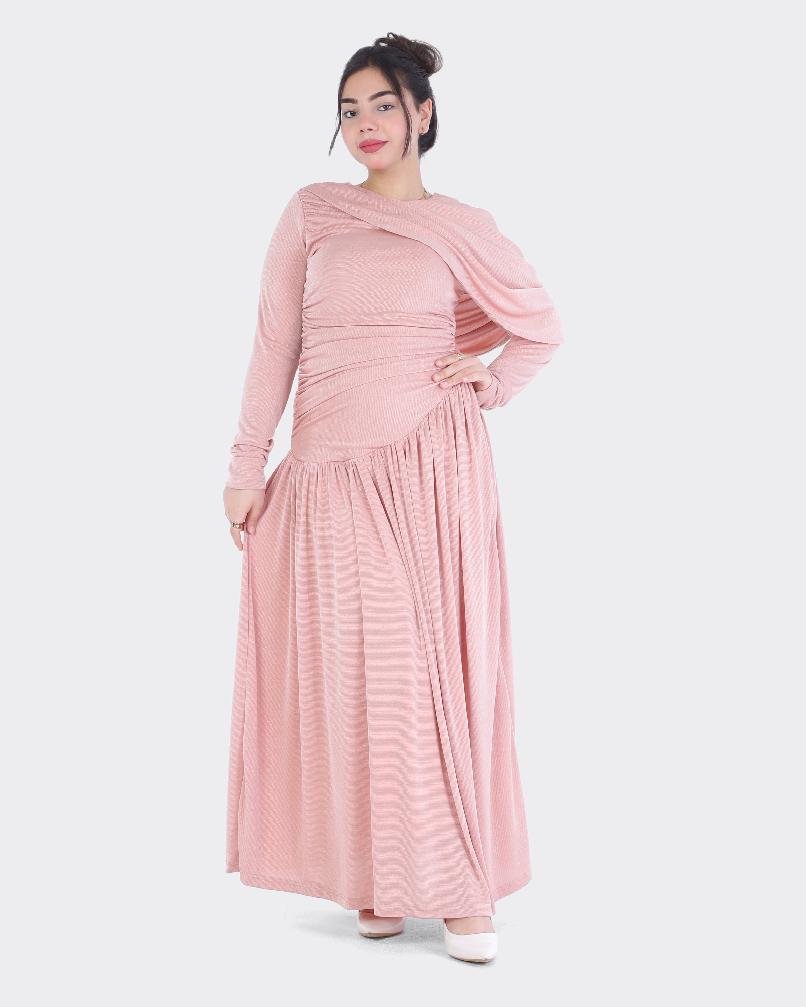 Ruched Maxi Dress with Draped Shoulder Detail 2000/039/1