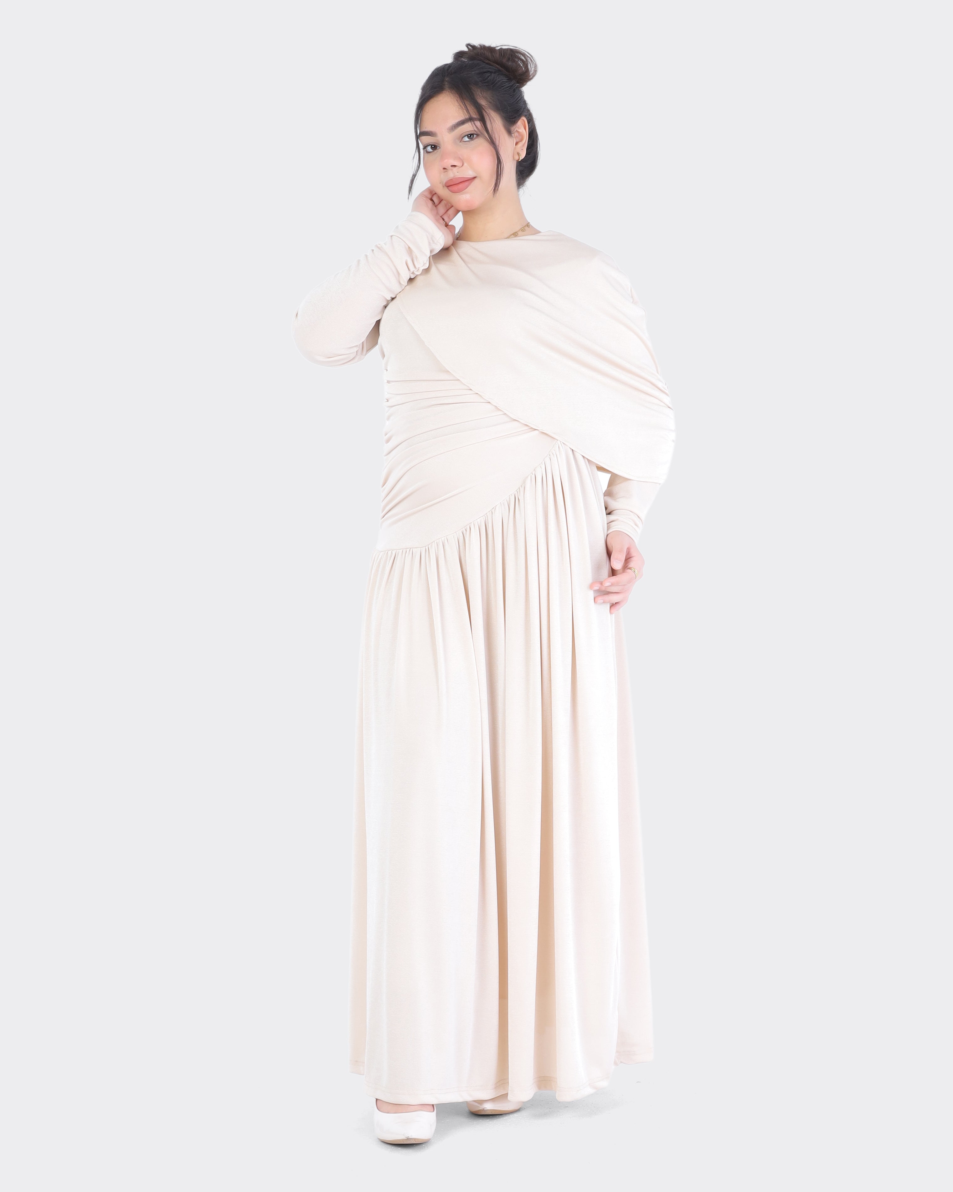 Ruched Maxi Dress with Draped Shoulder Detail 2000/039/1