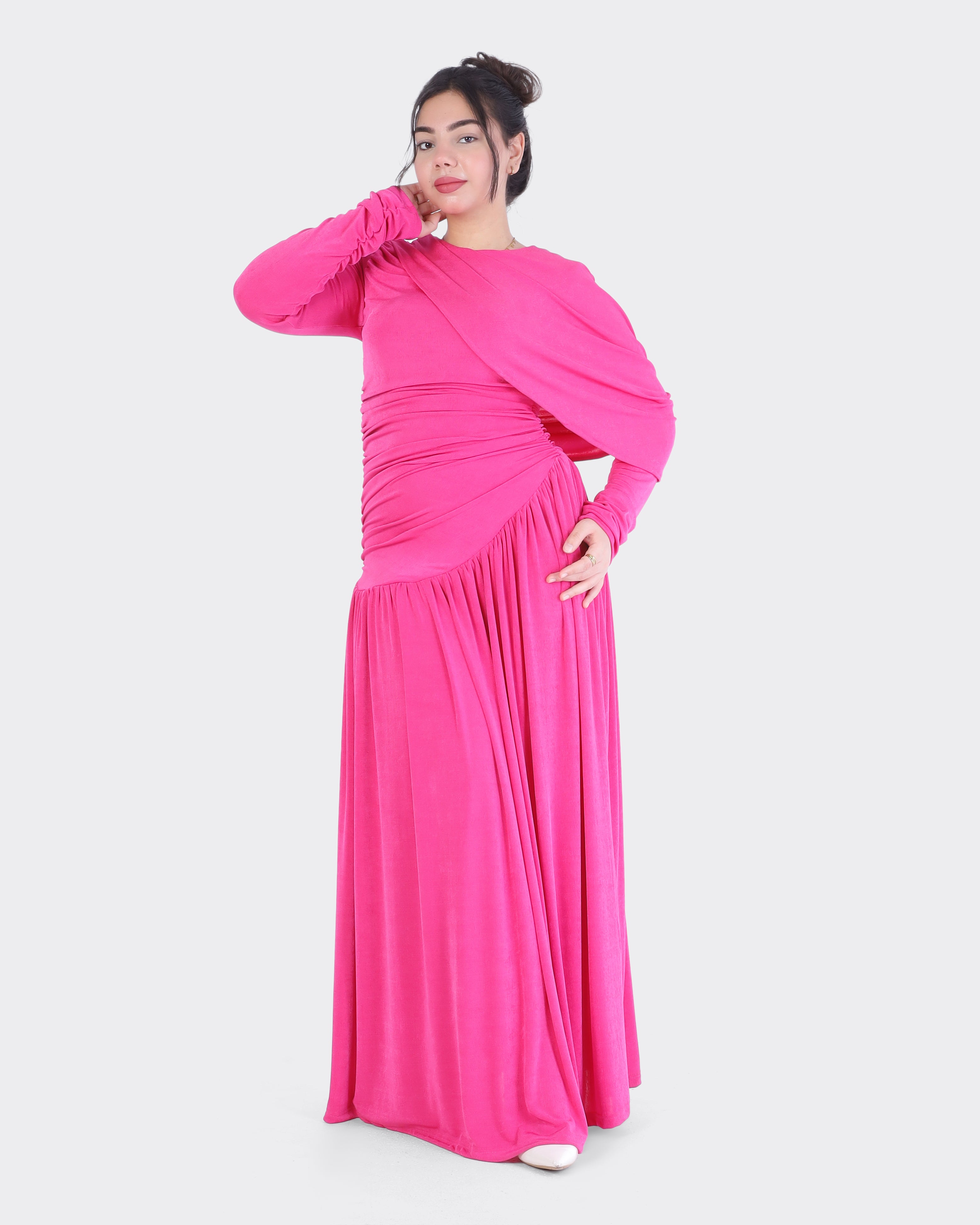 Ruched Maxi Dress with Draped Shoulder Detail 2000/039/1