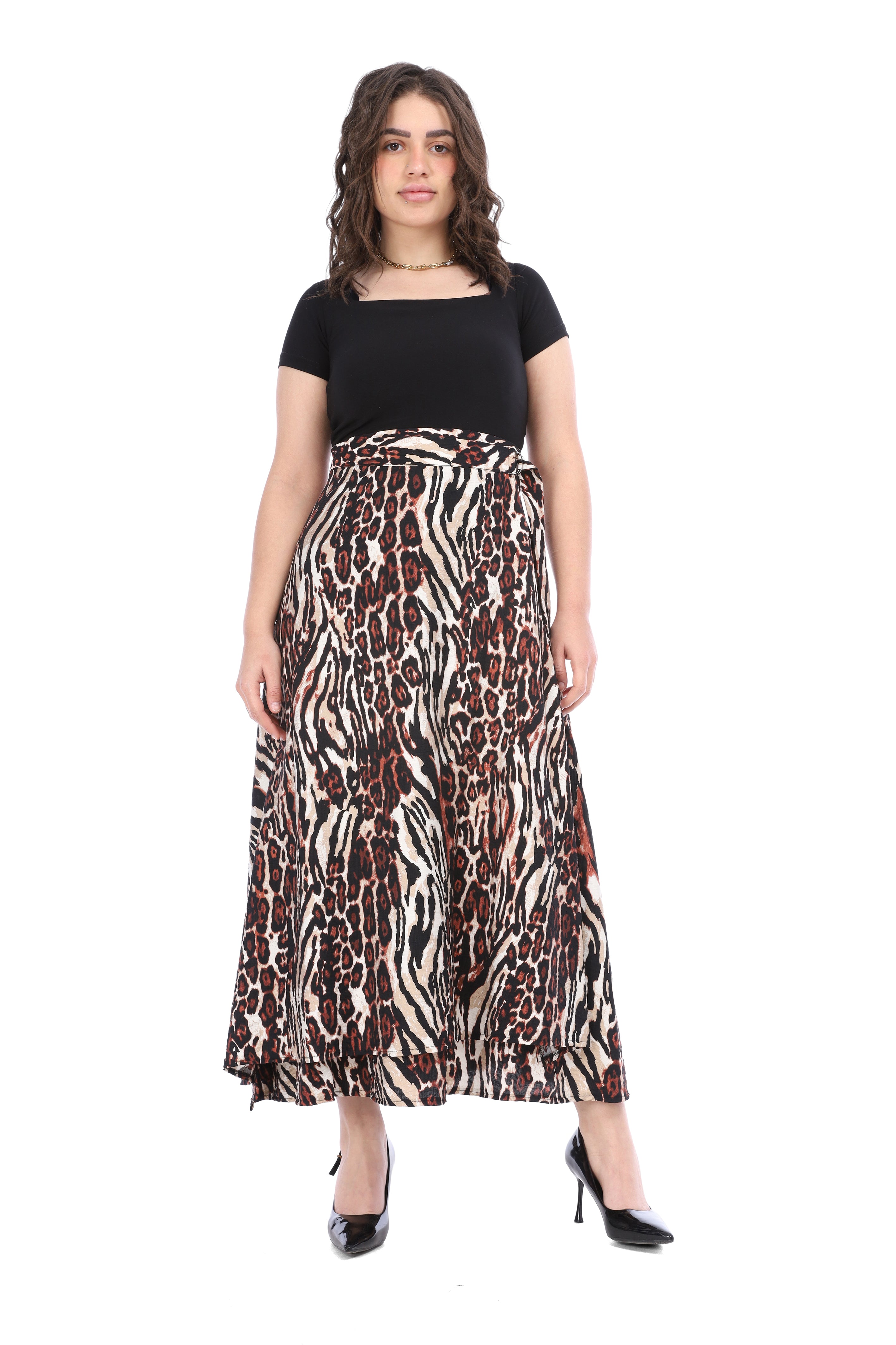 Leopard Print Satin Skirt with Side Tie 2000/076/1
