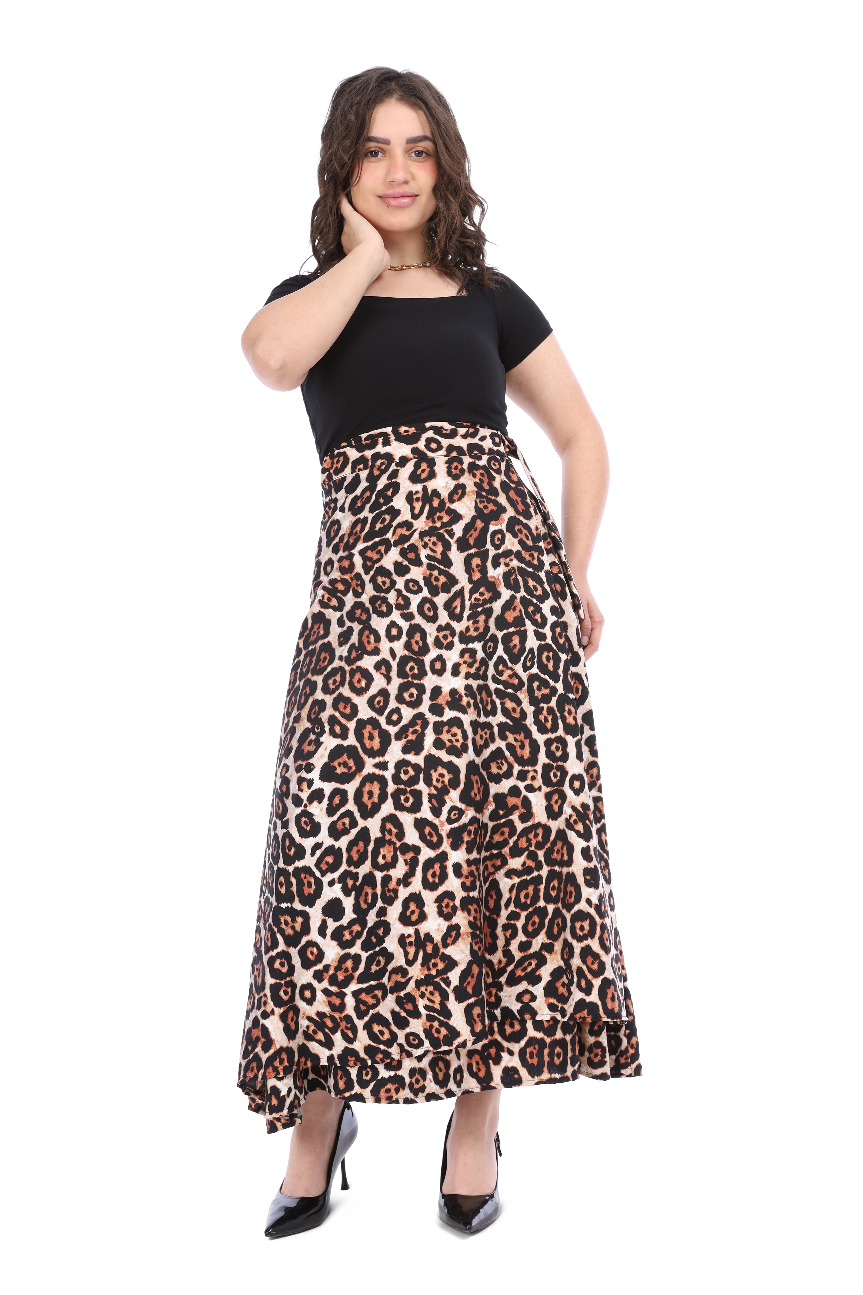 Leopard Print Satin Skirt with Side Tie 2000/076