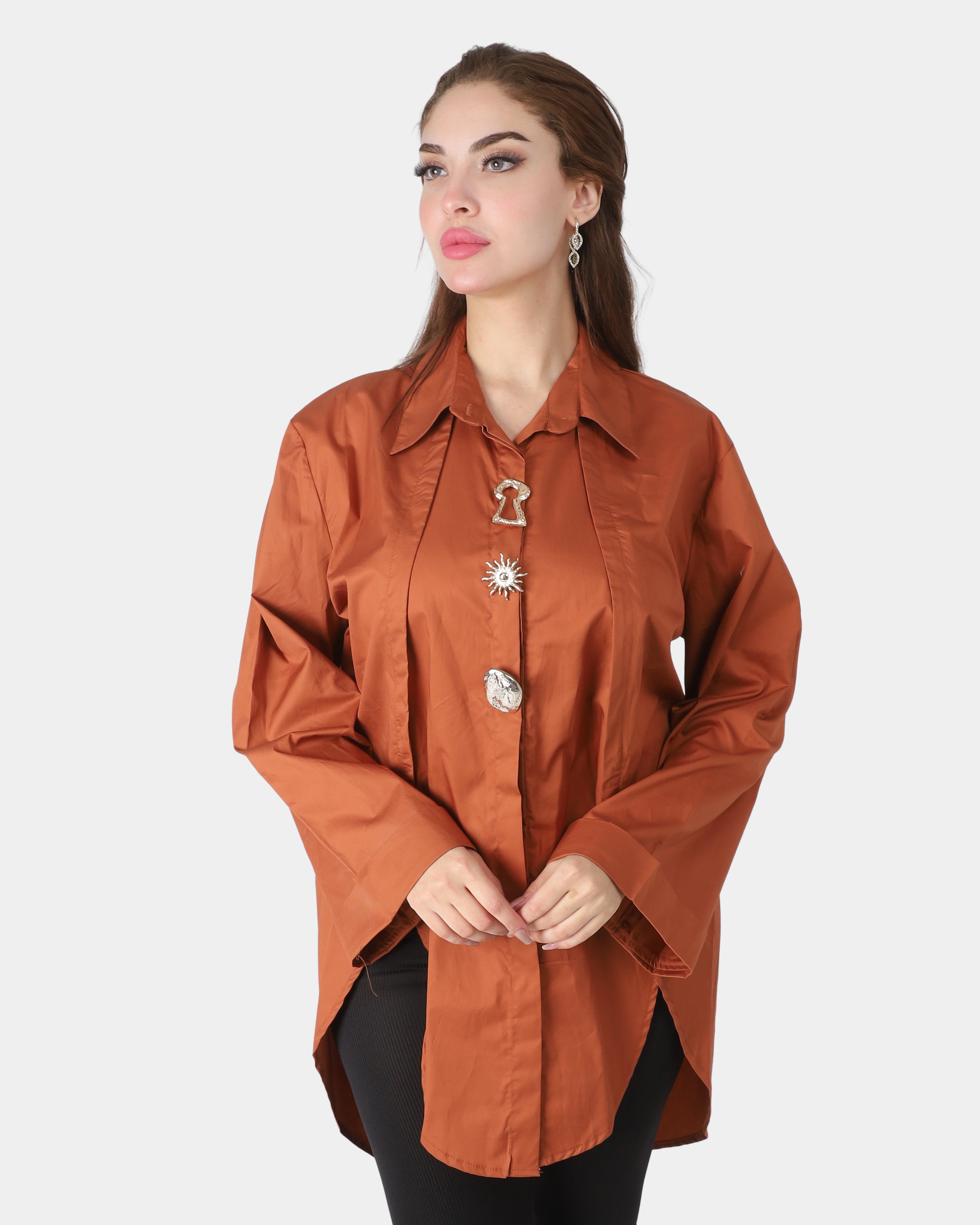 Long Poplin Shirt with Decorative Buttons 2000/165