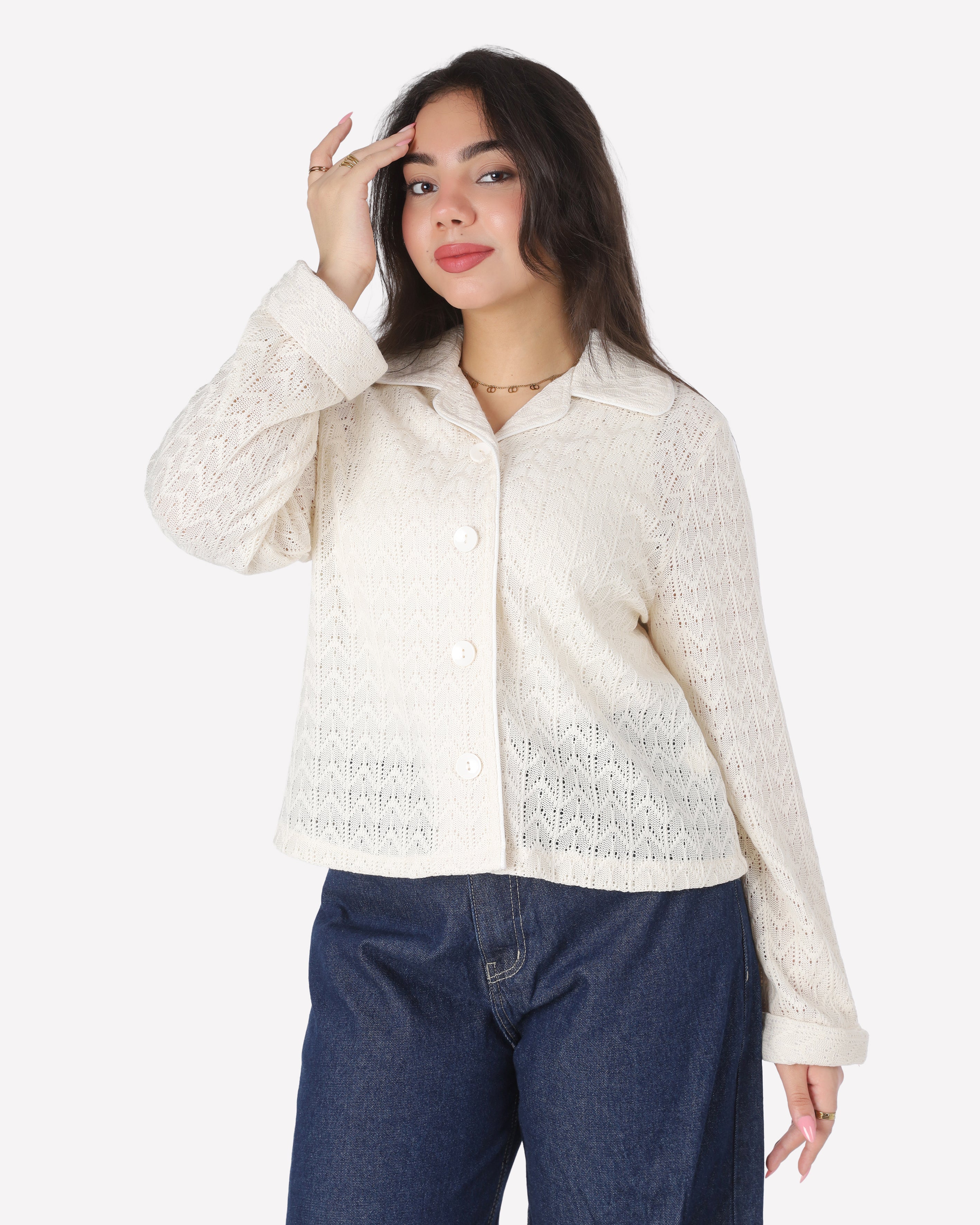 Pointelle Knit Button-Up Blouse 2000/177