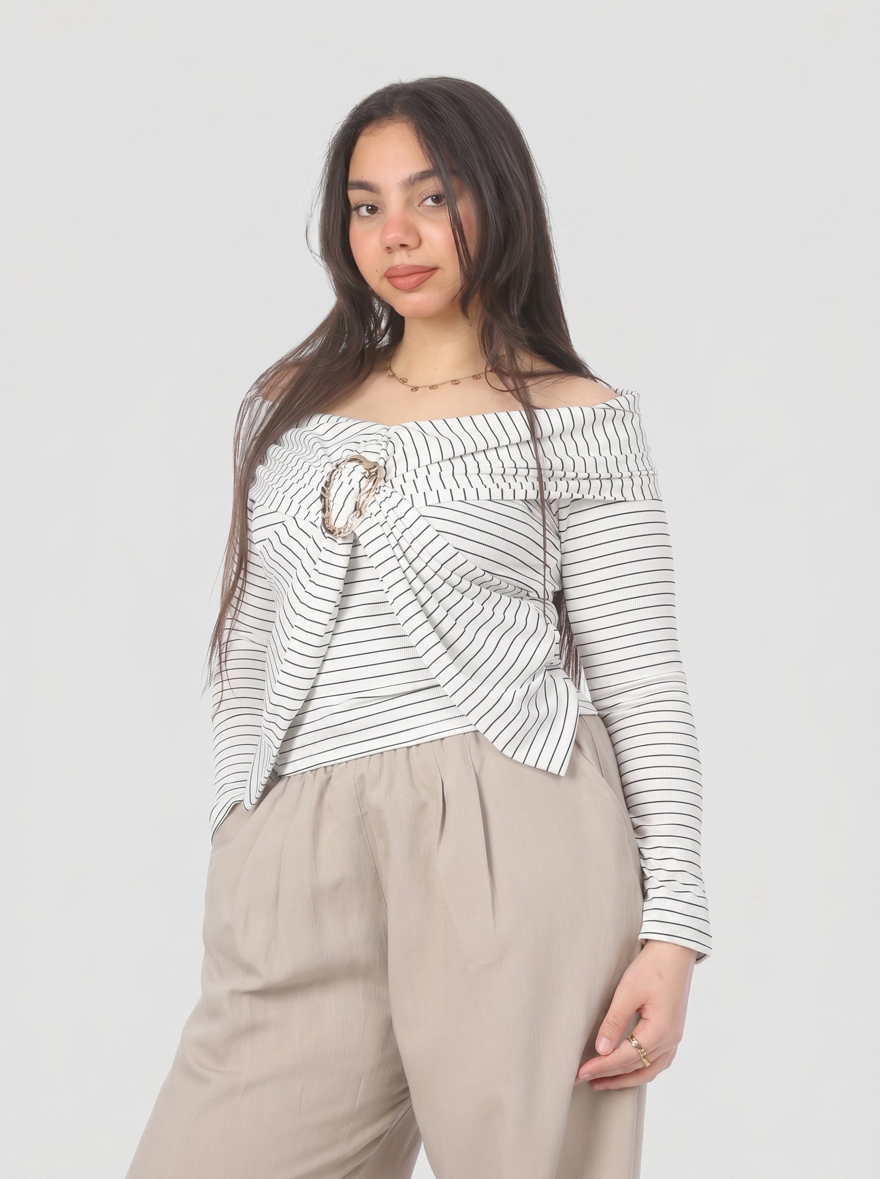 Elegant Striped Off-Shoulder Top 2000/186