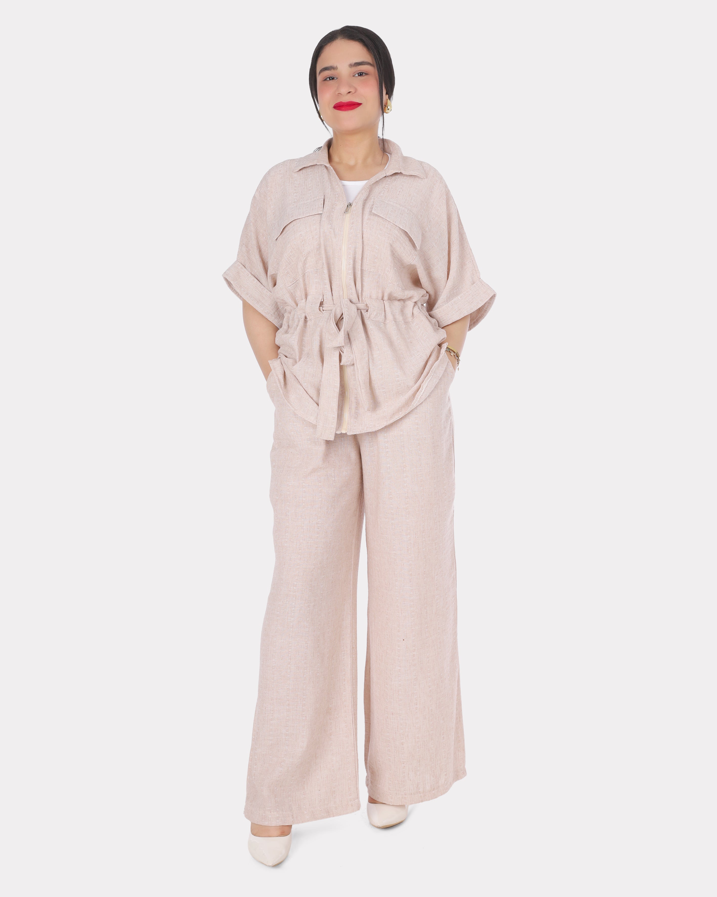 Linen Blend Co-Ord Set with Wide-Leg Pants 2000/196