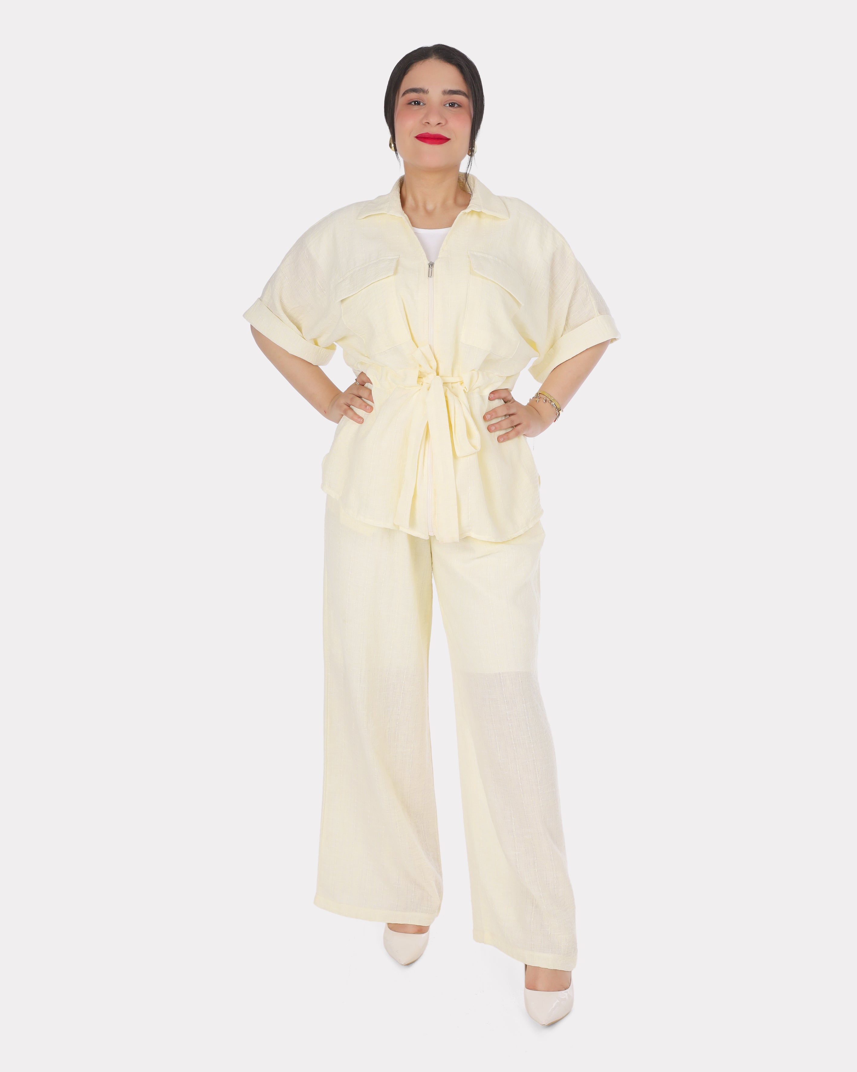 Linen Blend Co-Ord Set with Wide-Leg Pants 2000/196