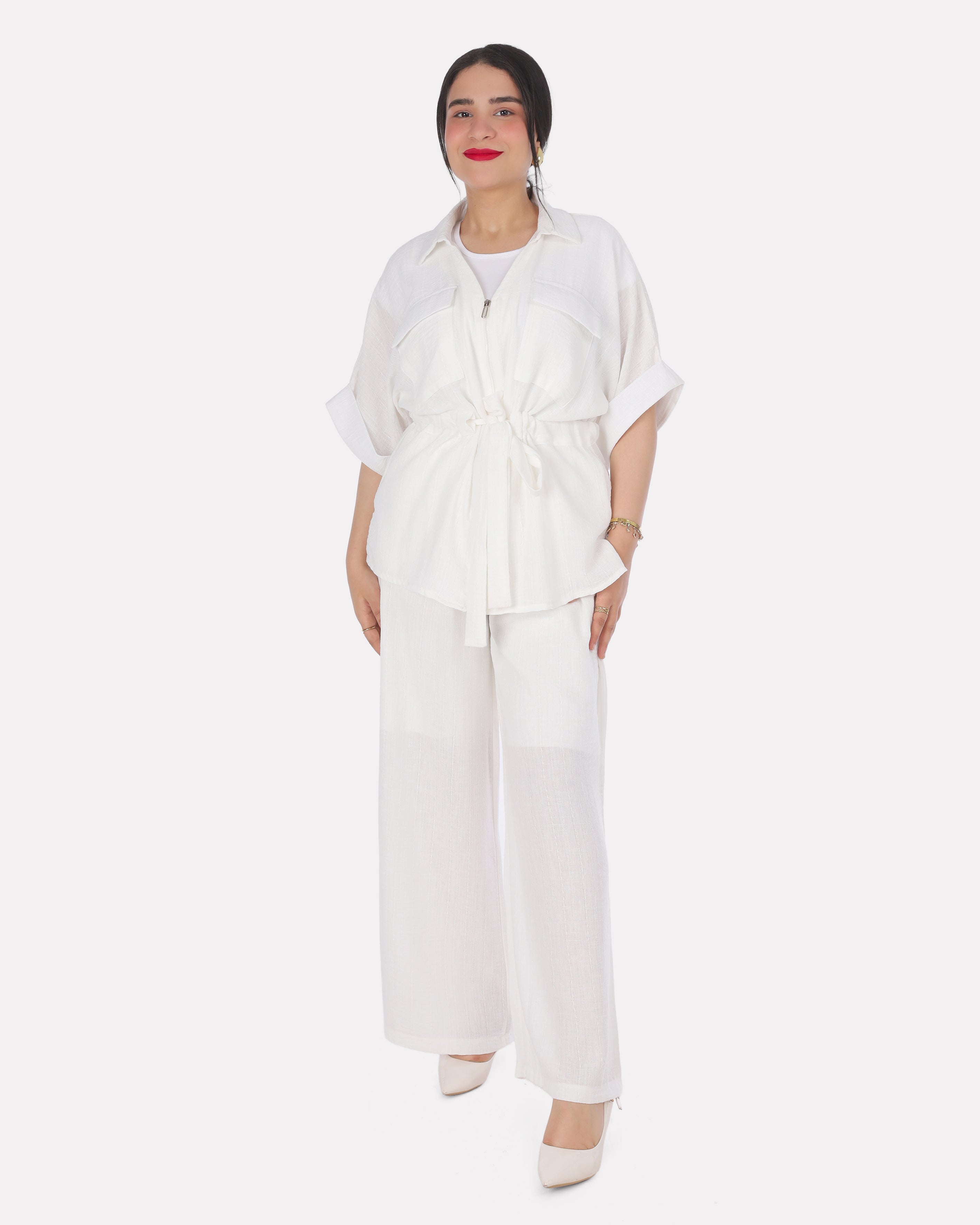 Linen Blend Co-Ord Set with Wide-Leg Pants 2000/196