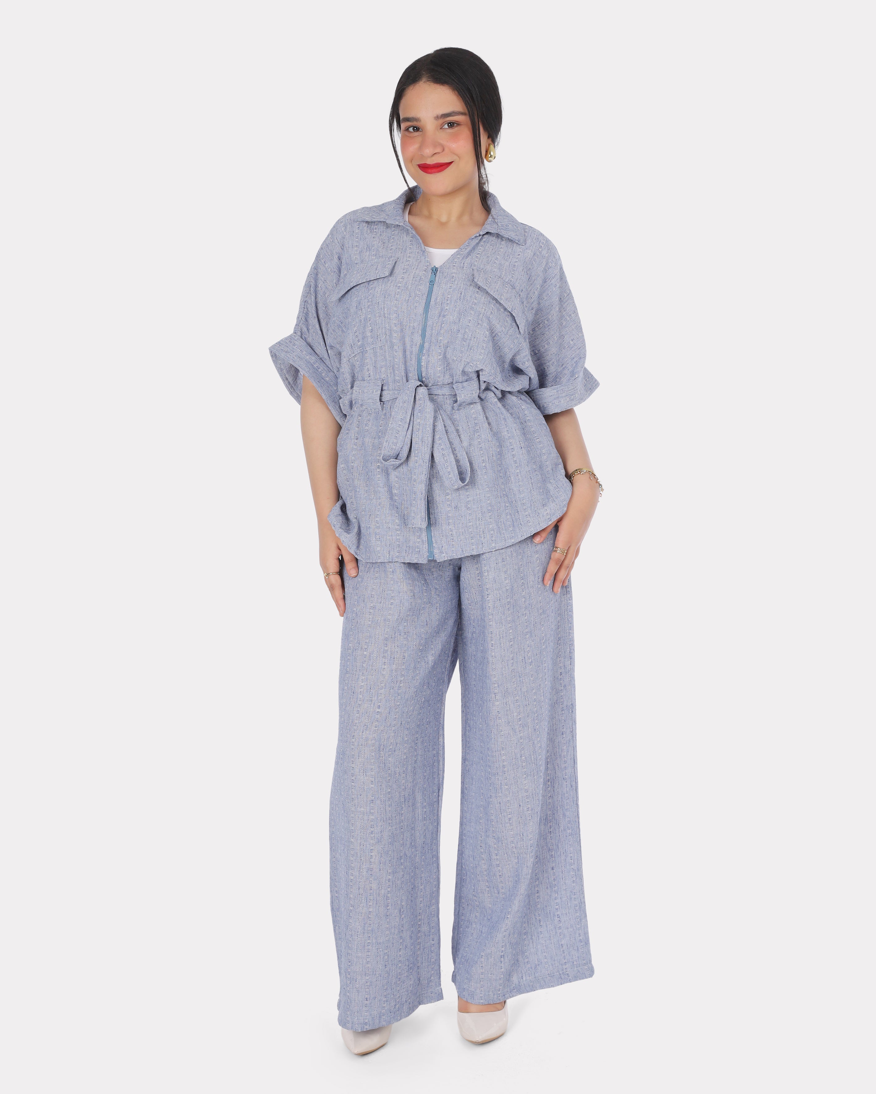 Linen Blend Co-Ord Set with Wide-Leg Pants 2000/196