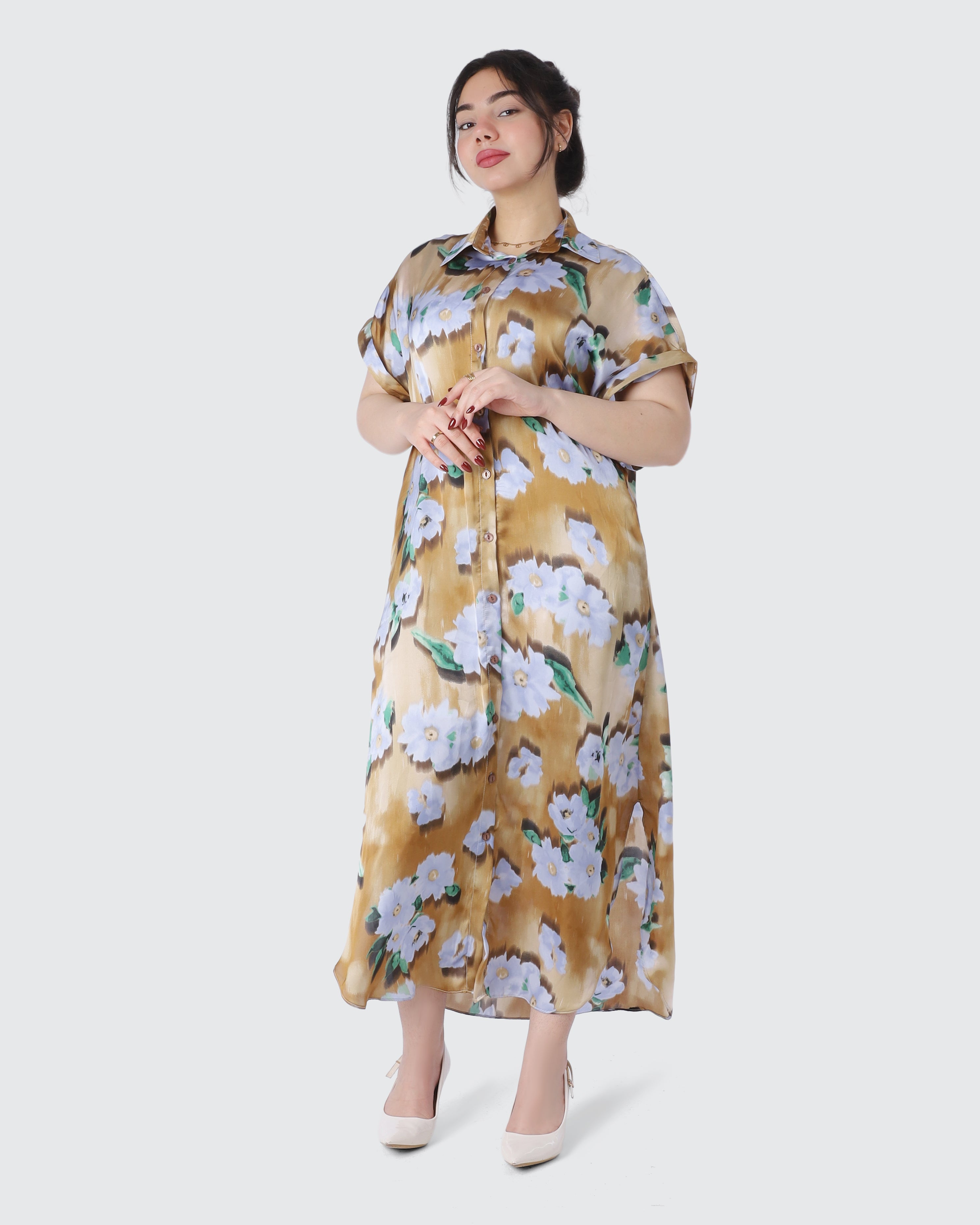 Floral Half Sleeve Button Front Dress 2000/233/1