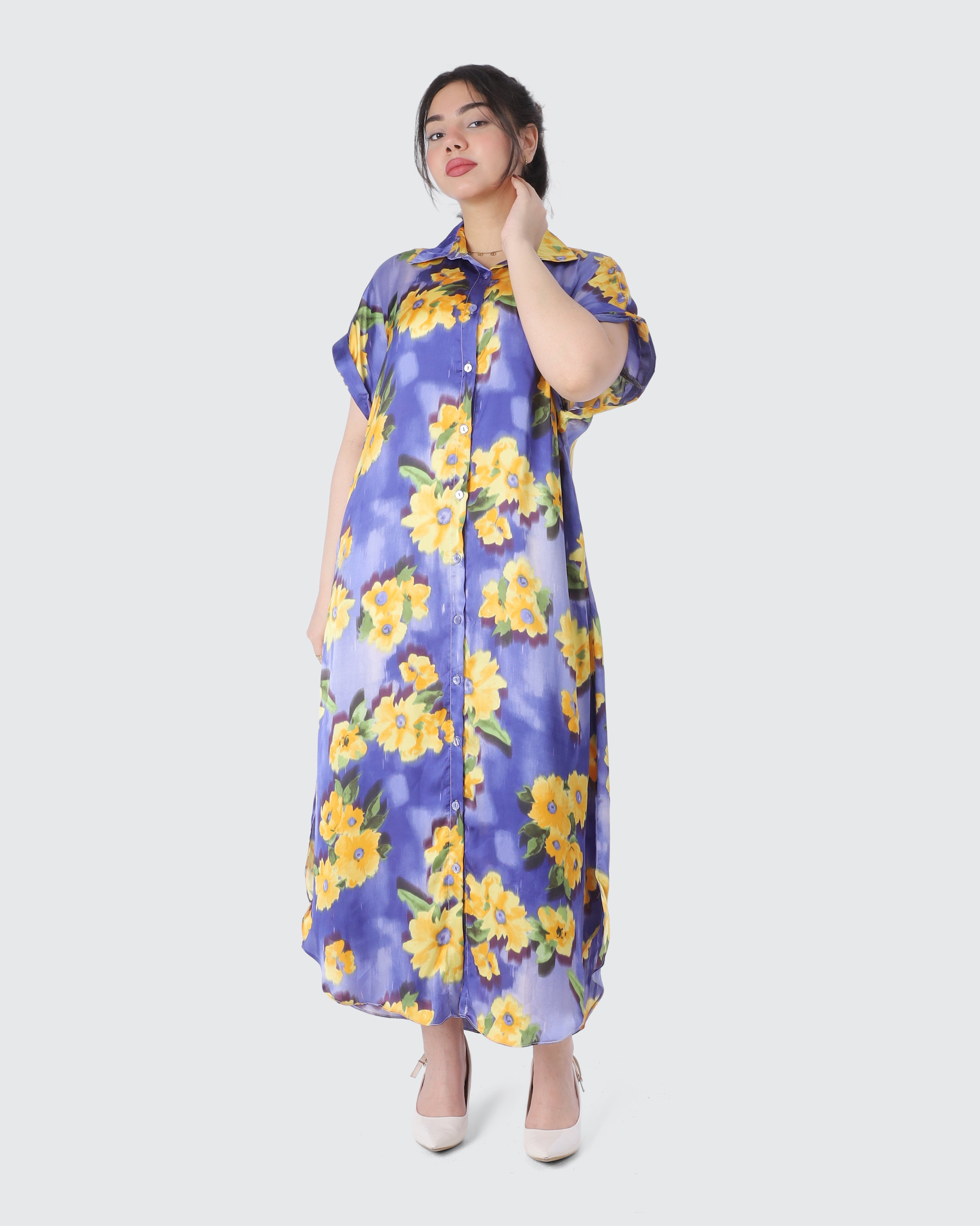 Floral Half Sleeve Button Front Dress 2000/233/1
