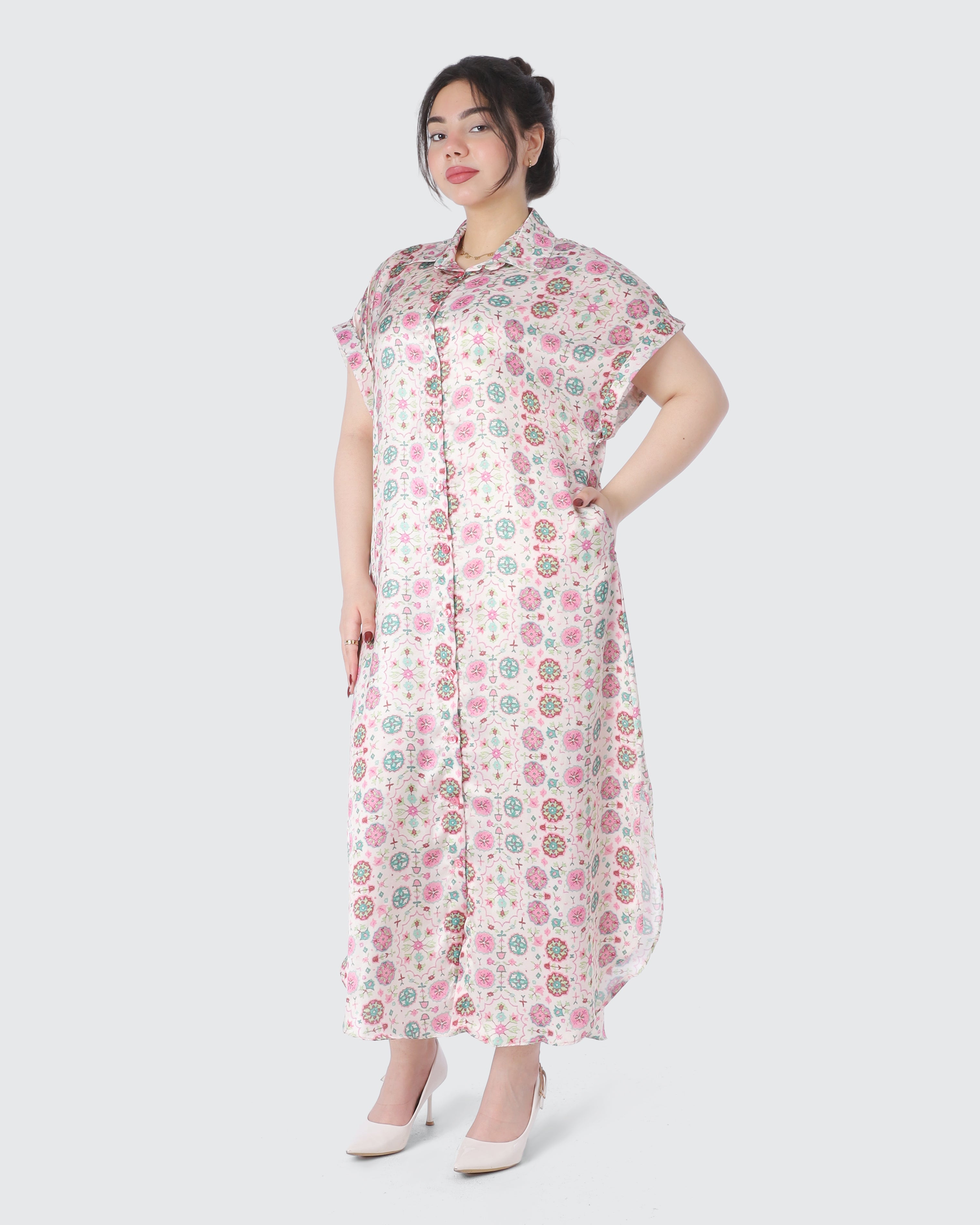 Printed Half Sleeve Button Front Dress 2000/233