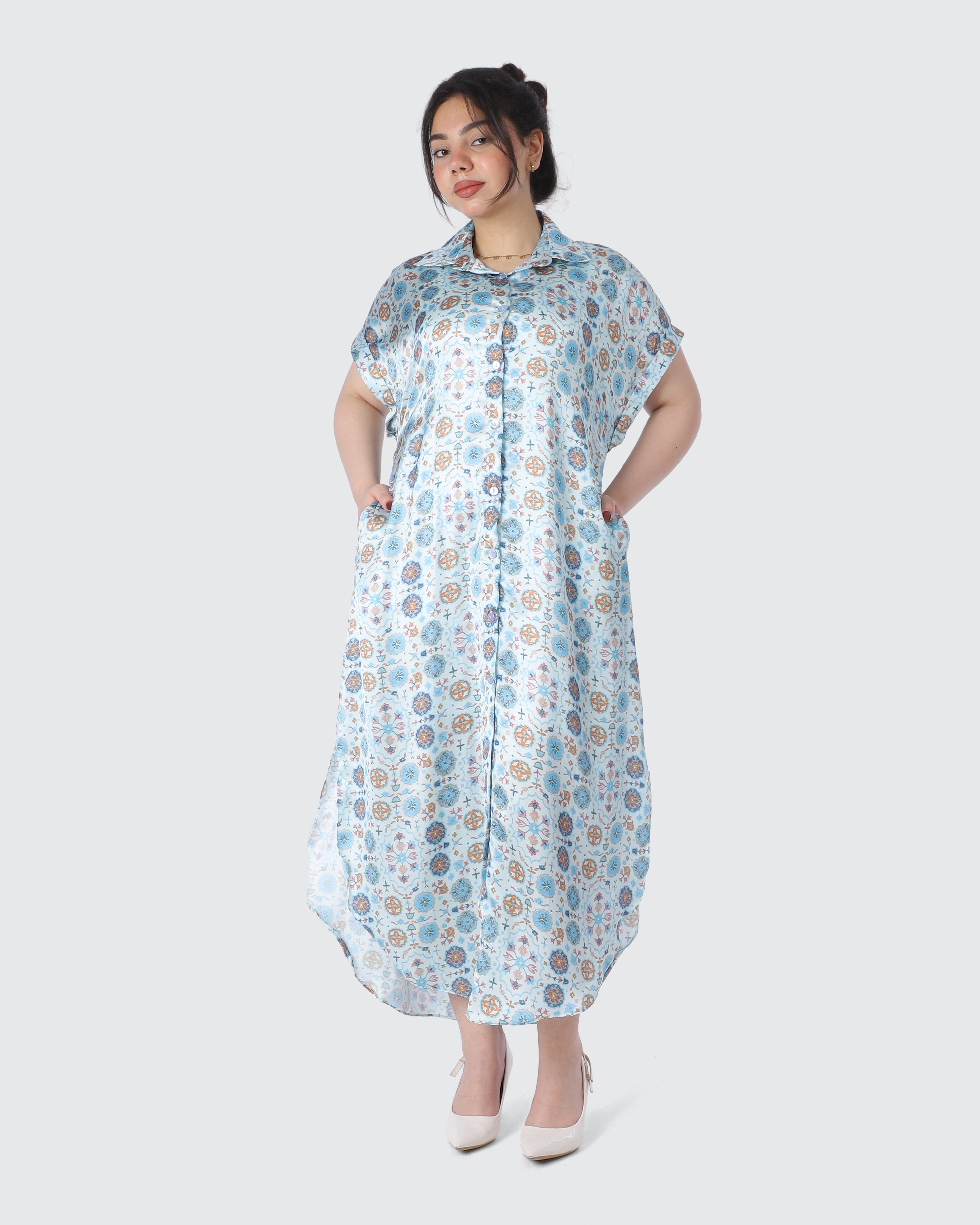 Printed Half Sleeve Button Front Dress 2000/233