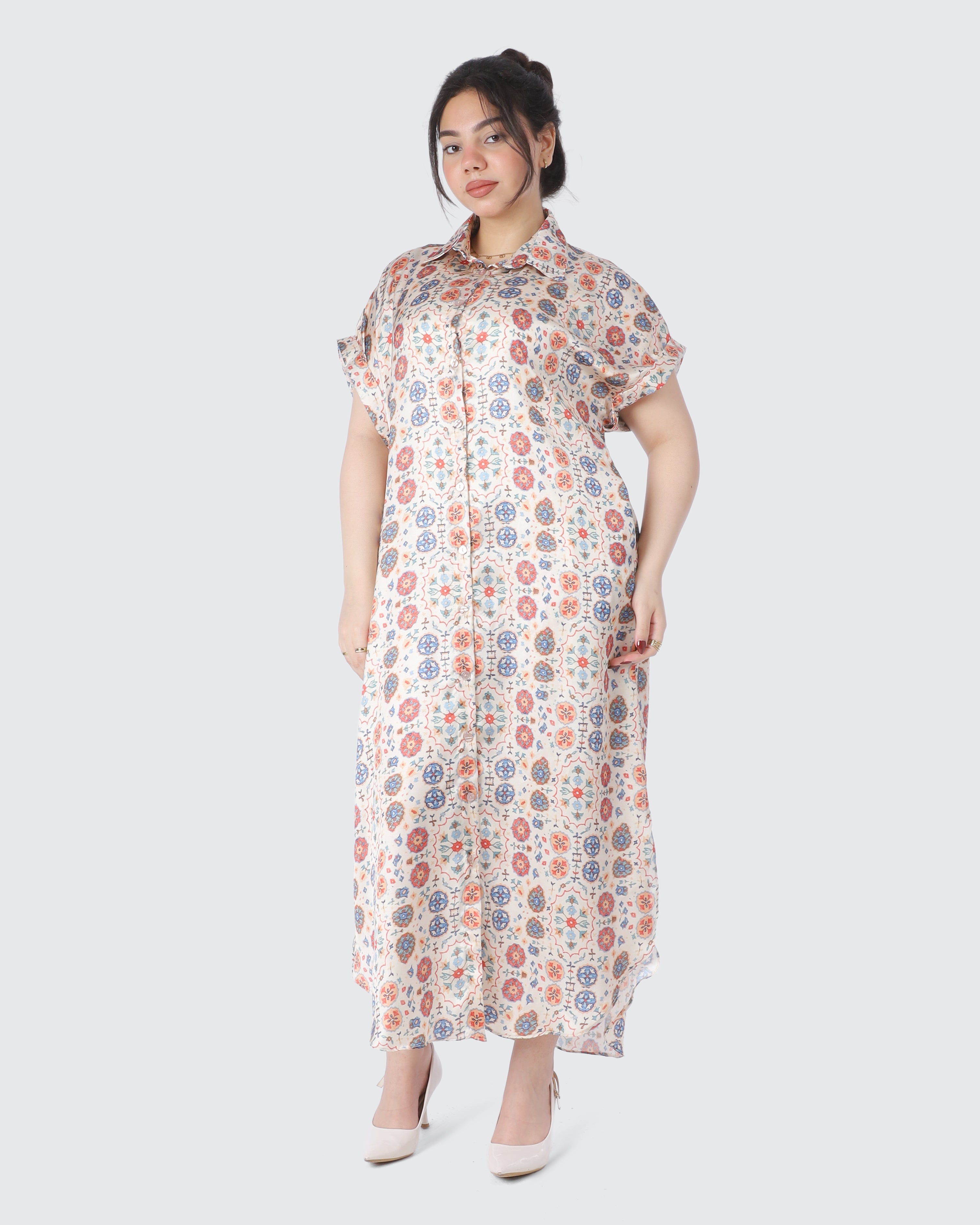 Printed Half Sleeve Button Front Dress 2000/233