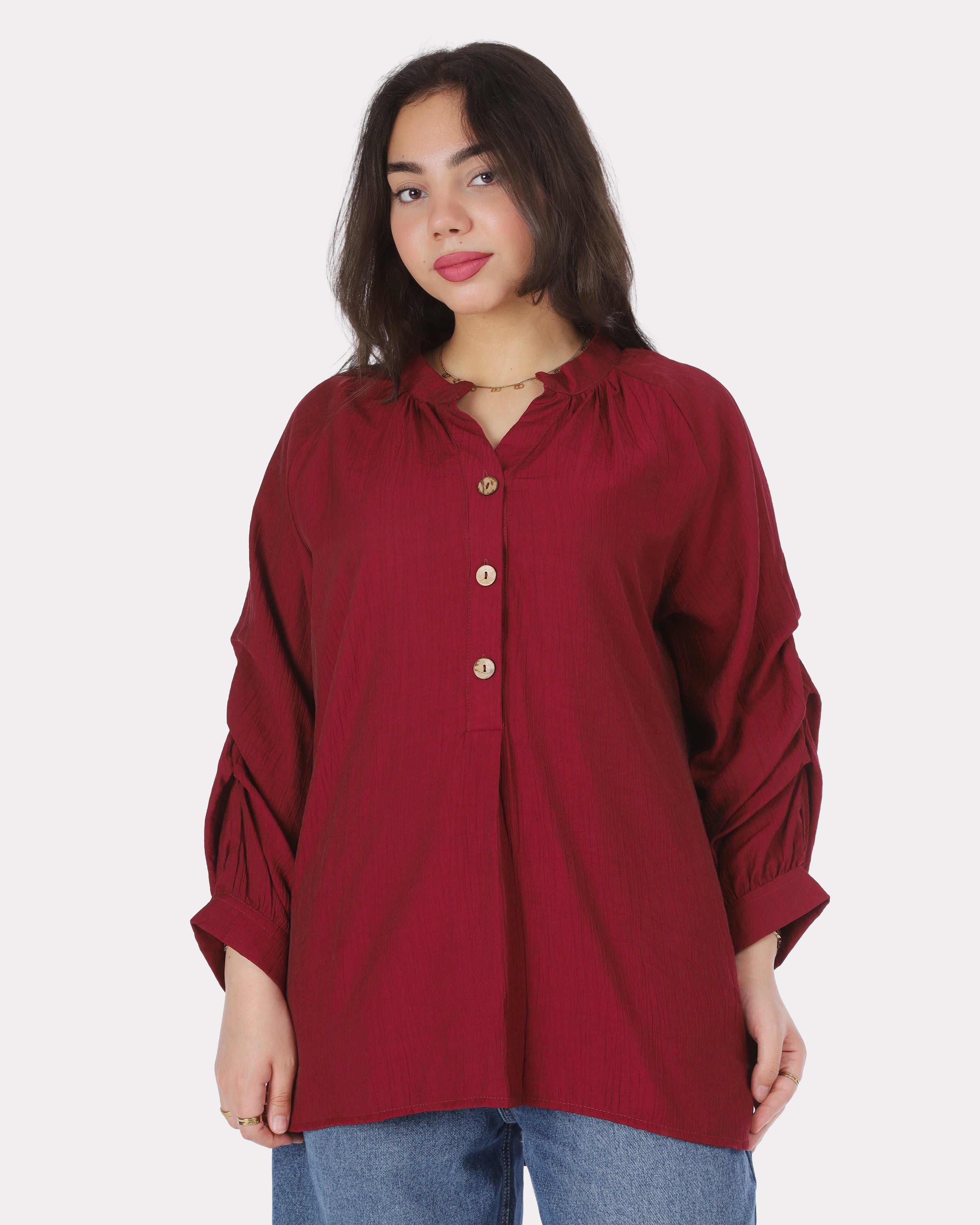 Button-Detail Ruched Sleeve Blouse 2000/248