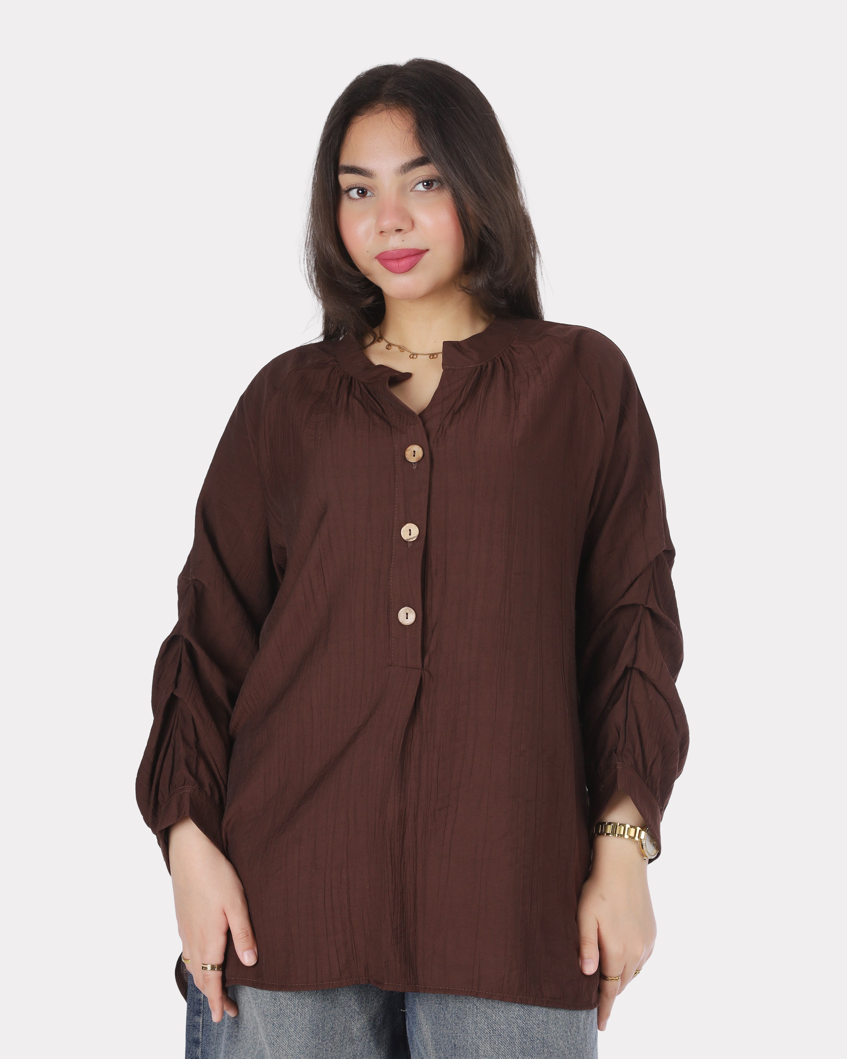 Button-Detail Ruched Sleeve Blouse 2000/248