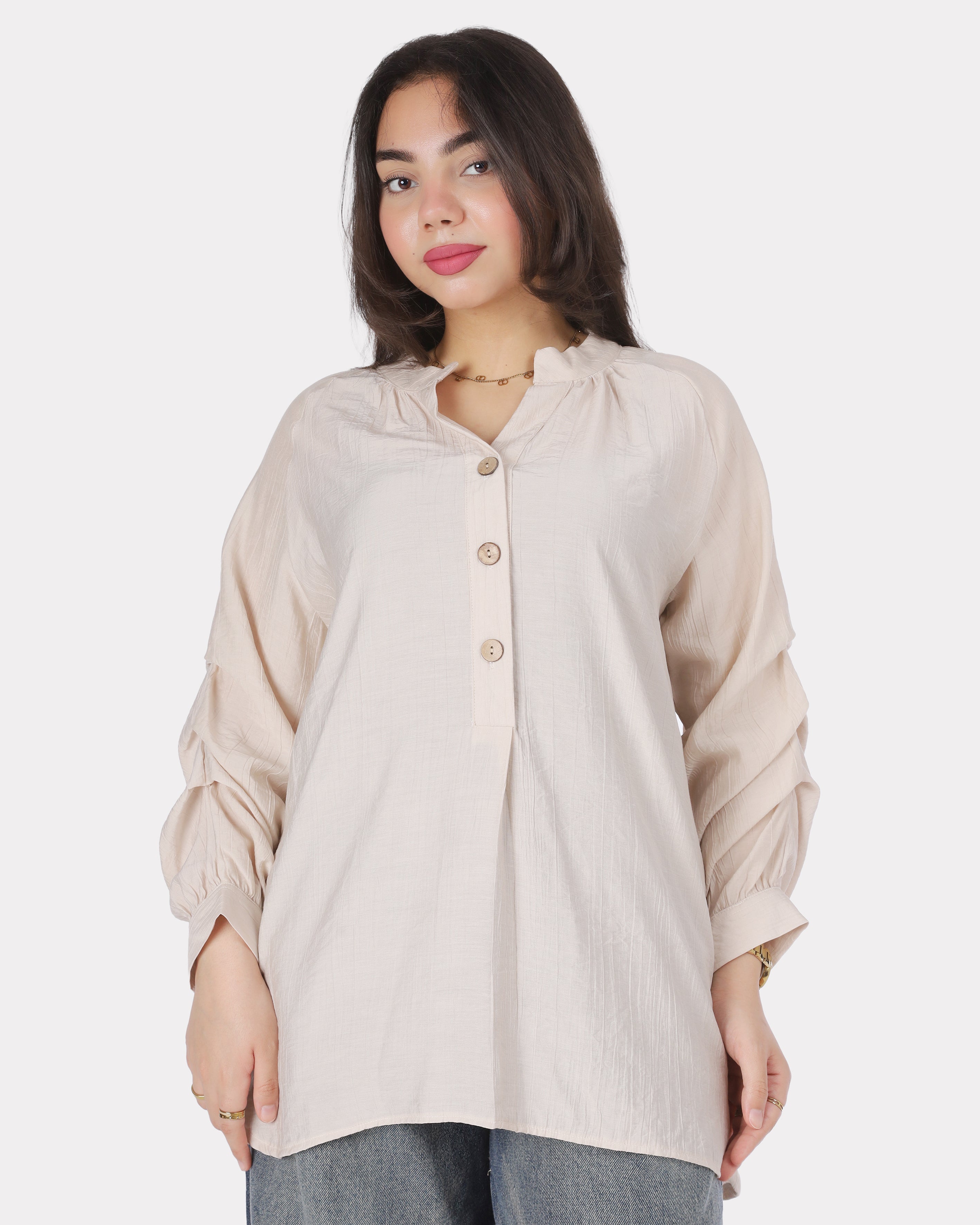 Button-Detail Ruched Sleeve Blouse 2000/248