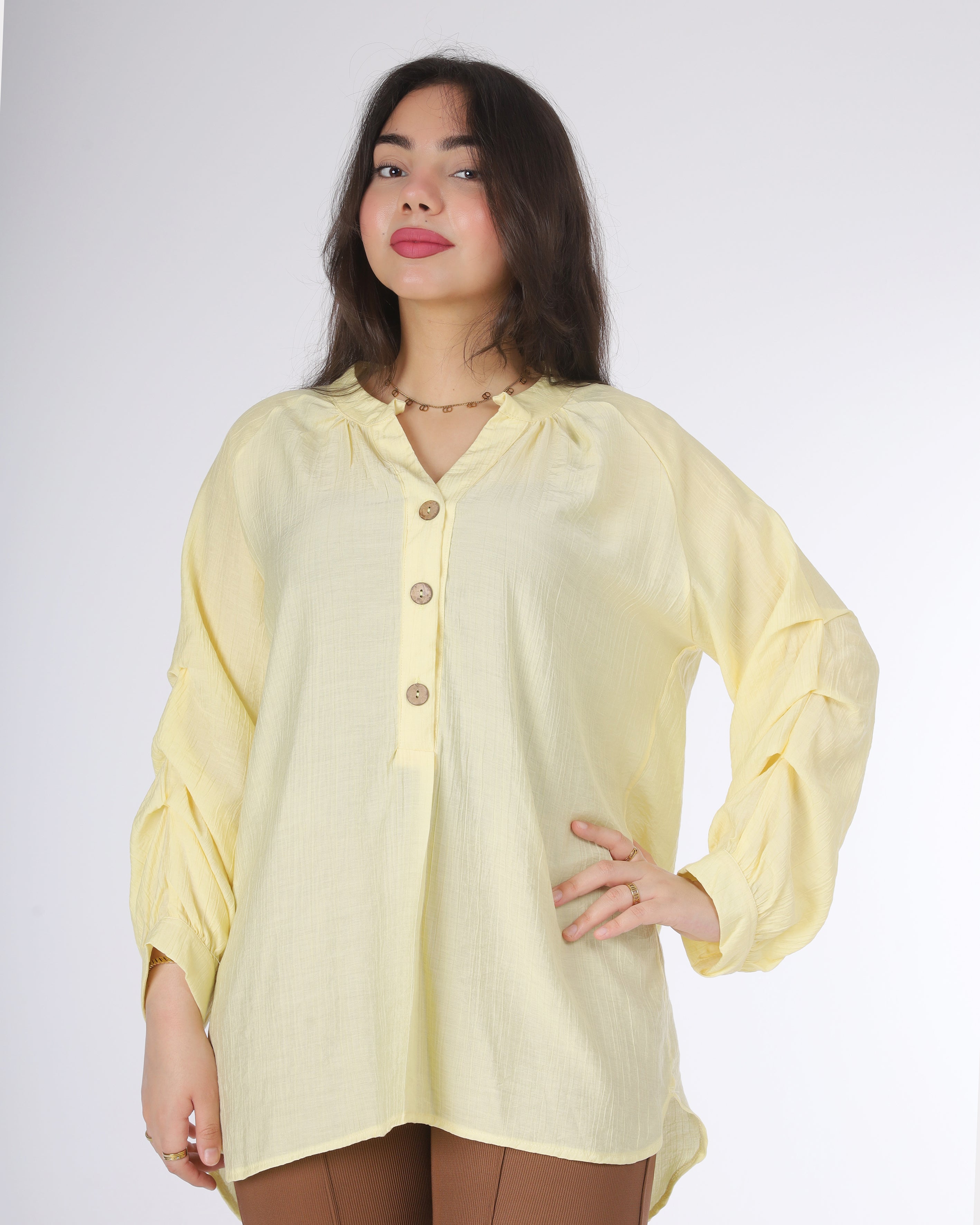 Button-Detail Ruched Sleeve Blouse 2000/248