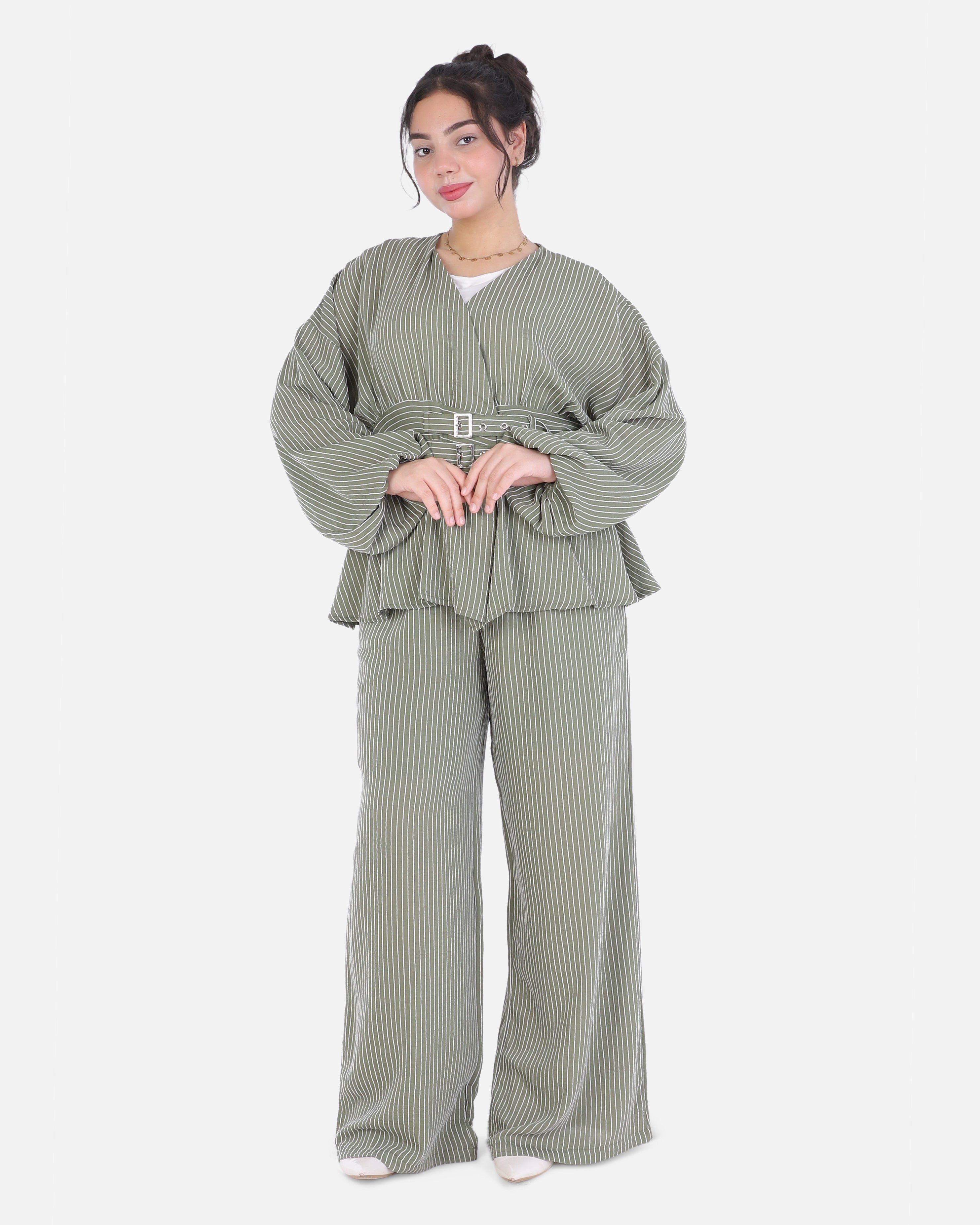 Striped Two-Piece Set with Belted Blouse 2000/249