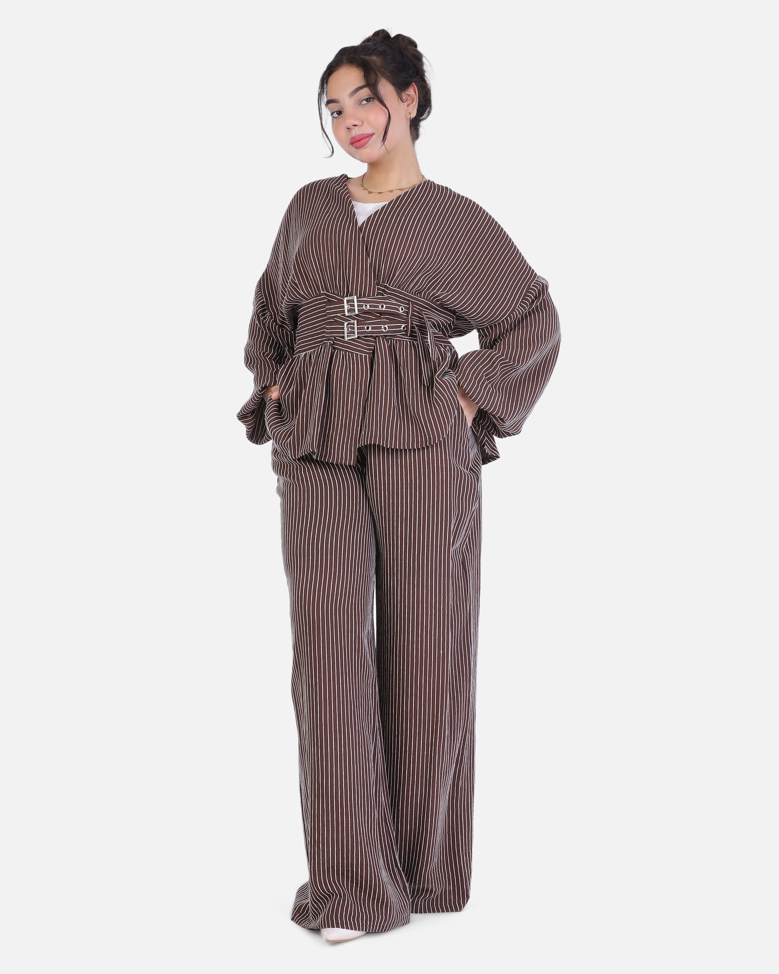 Striped Two-Piece Set with Belted Blouse 2000/249