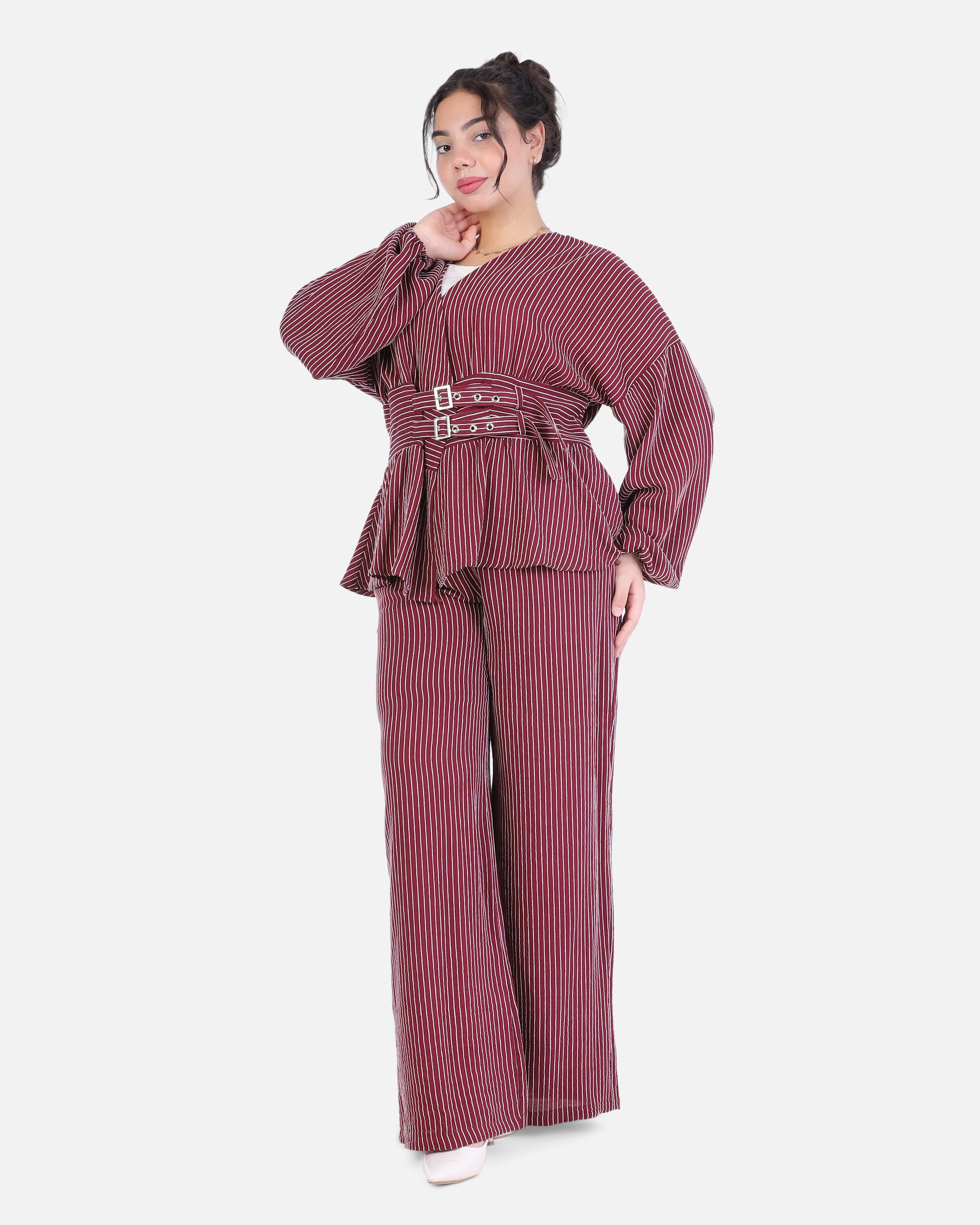 Striped Two-Piece Set with Belted Blouse 2000/249