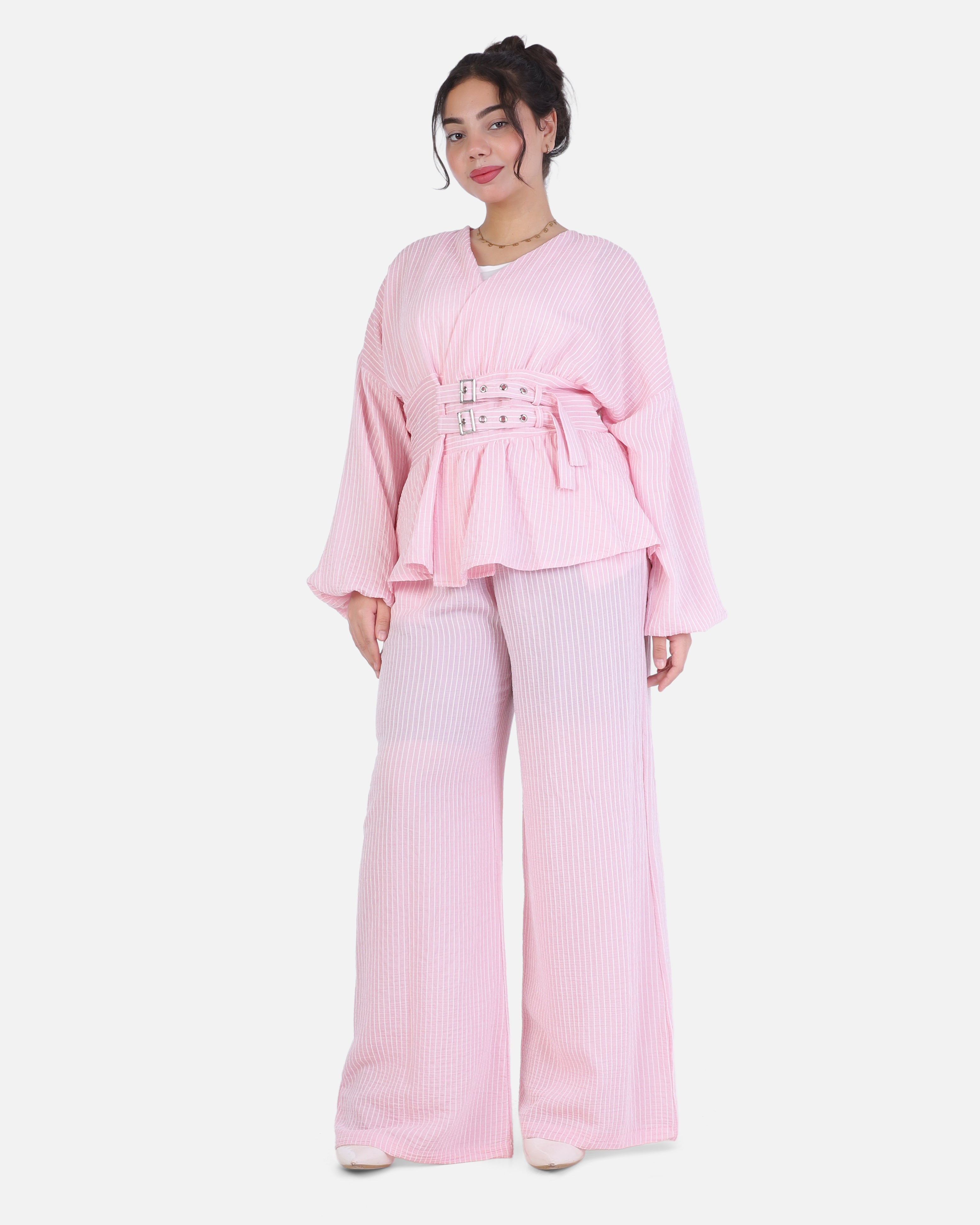 Striped Two-Piece Set with Belted Blouse 2000/249