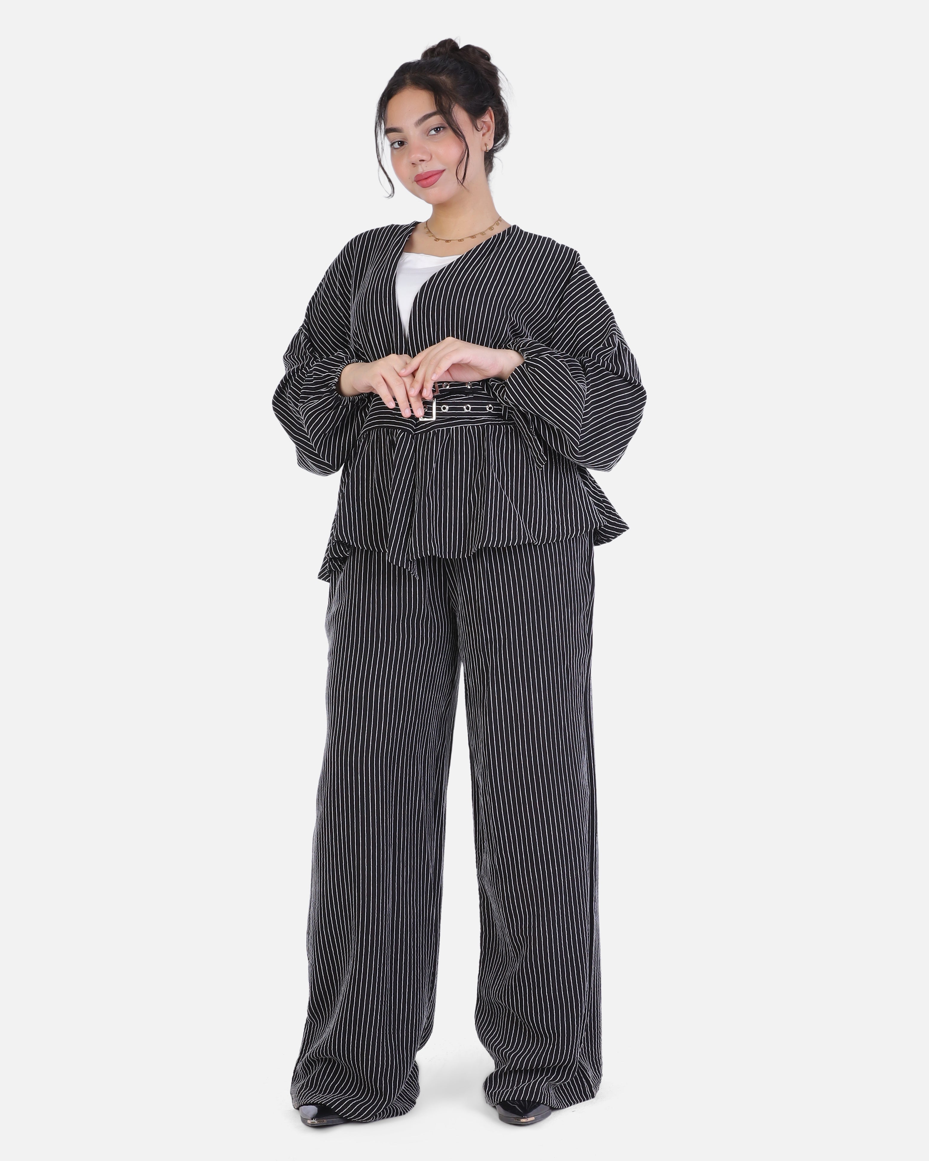 Striped Two-Piece Set with Belted Blouse 2000/249
