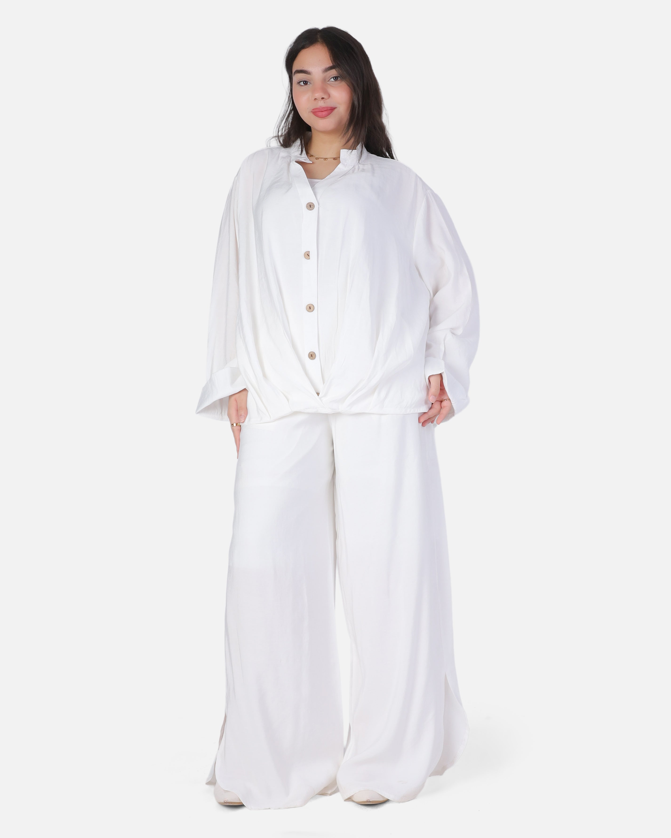Oversized Button-Up Blouse & Wide-Leg Pants Set 2000/259